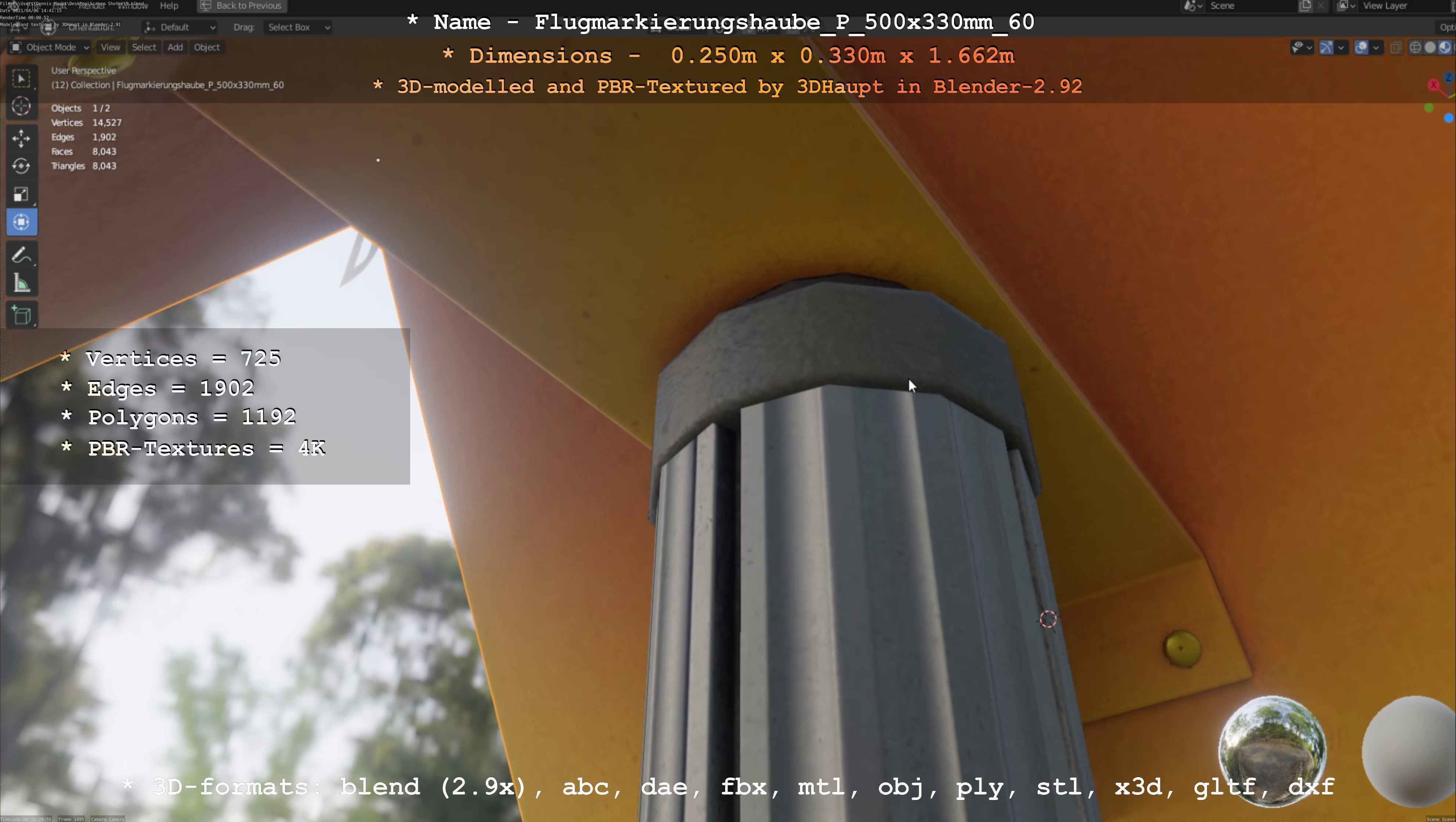 Flugmarkierungshaube mit Aluminiumpfosten 500x330mm 60 Low-poly 3D model_48