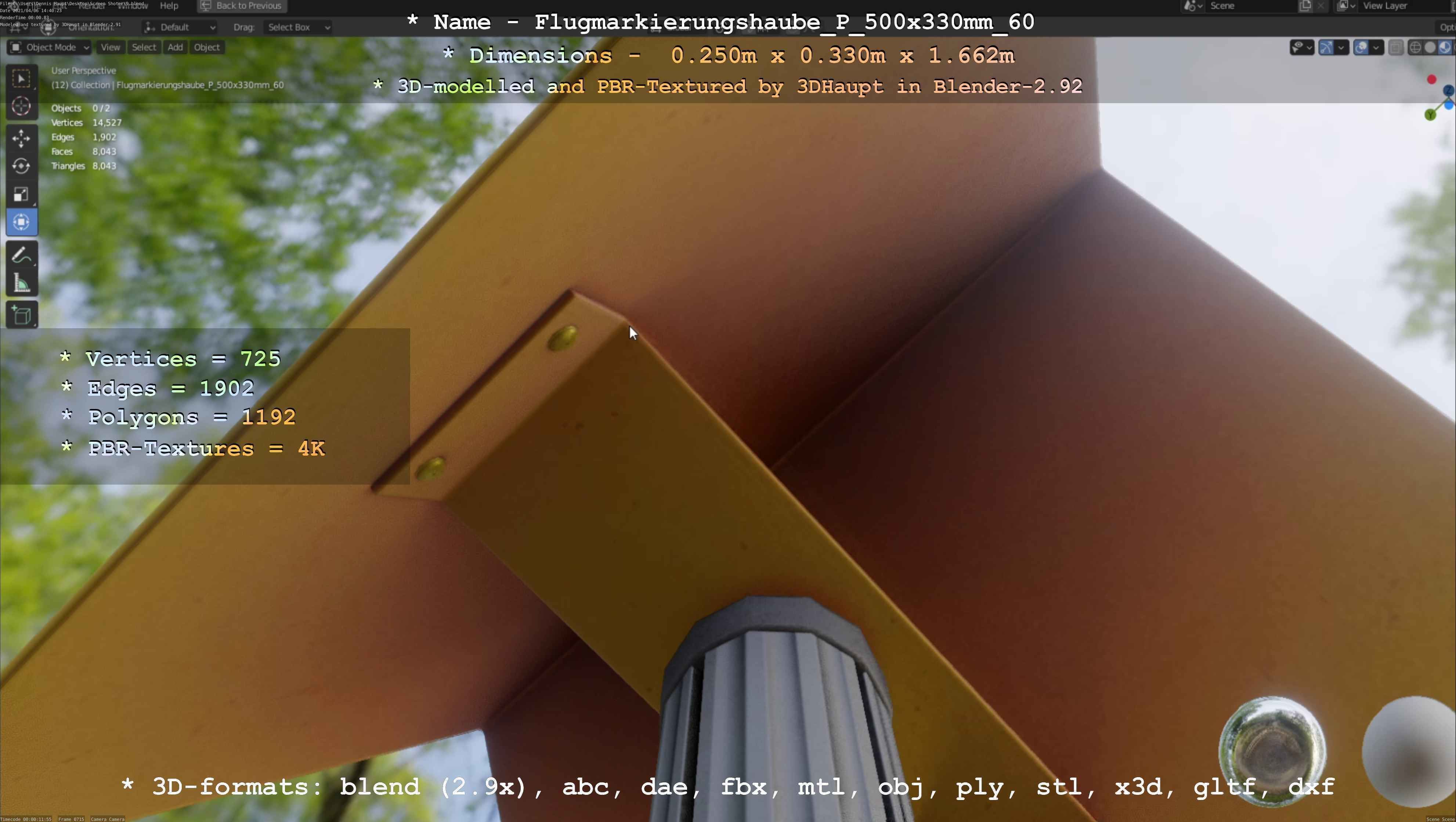 Flugmarkierungshaube mit Aluminiumpfosten 500x330mm 60 Low-poly 3D model_111