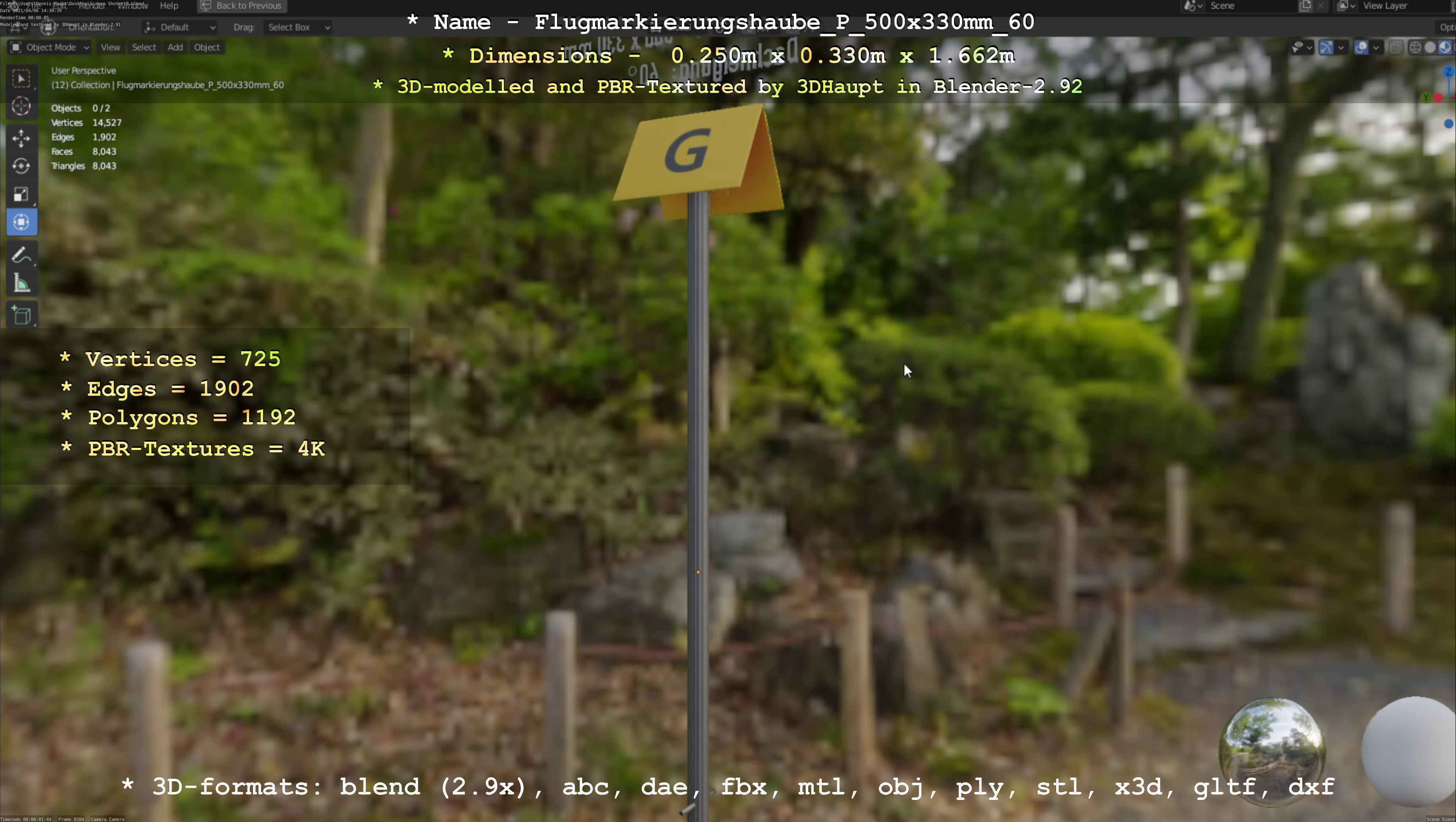 Flugmarkierungshaube mit Aluminiumpfosten 500x330mm 60 Low-poly 3D model_71