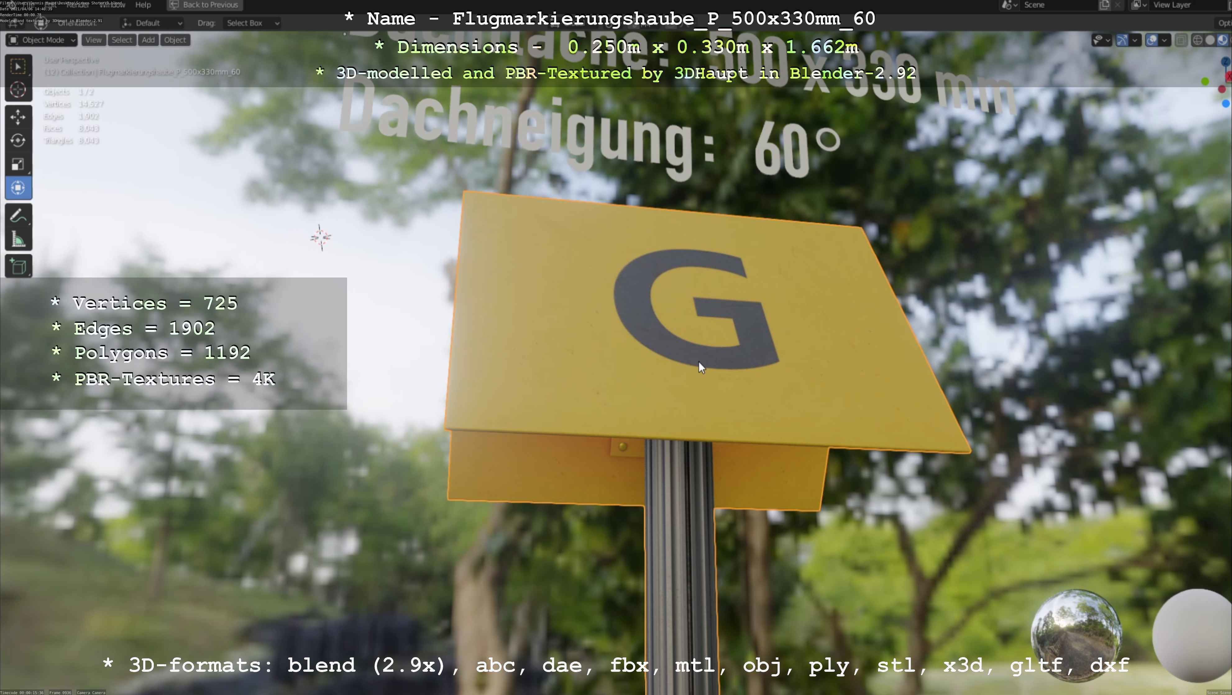 Flugmarkierungshaube mit Aluminiumpfosten 500x330mm 60 Low-poly 3D model_36