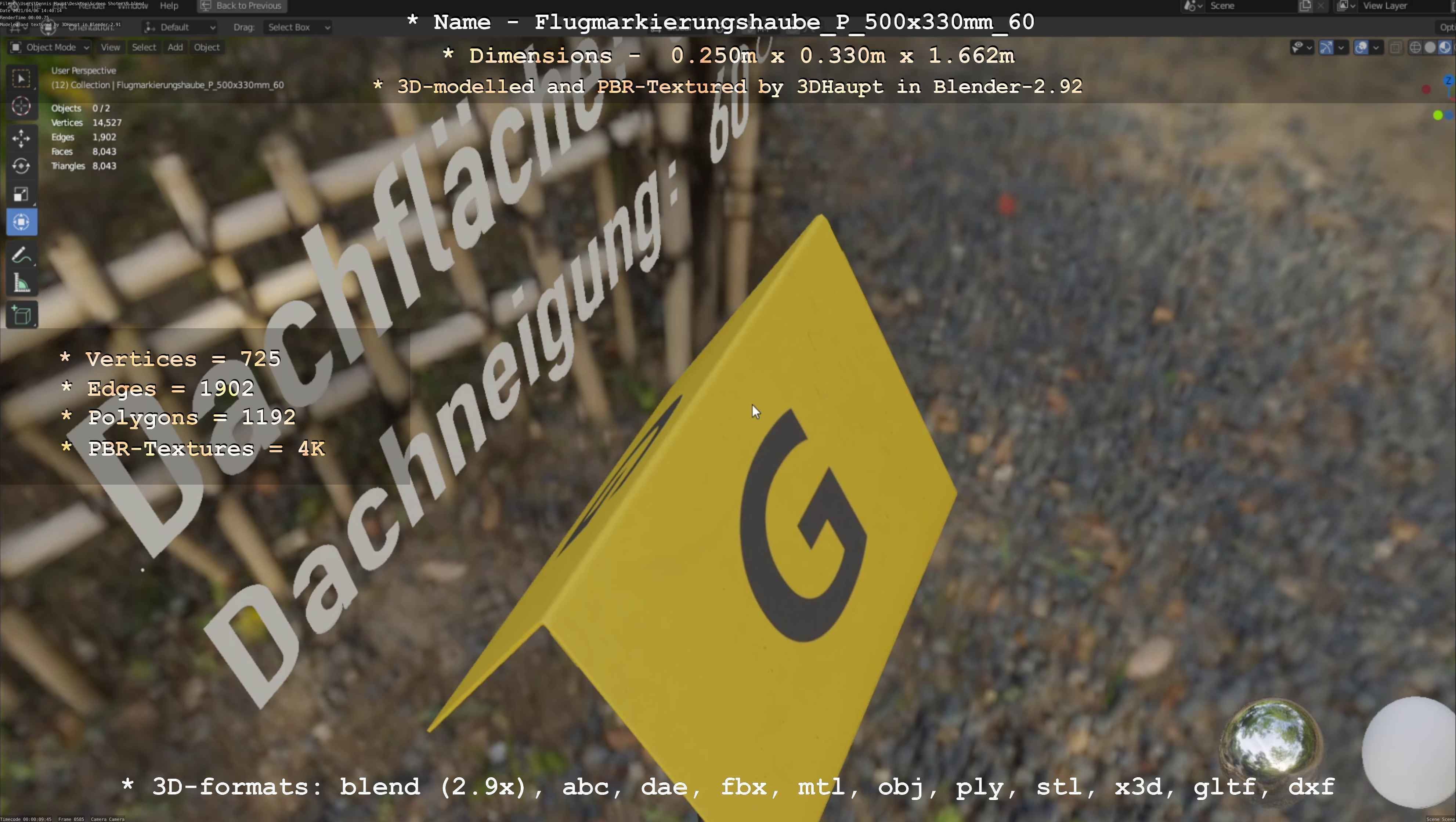 Flugmarkierungshaube mit Aluminiumpfosten 500x330mm 60 Low-poly 3D model_100