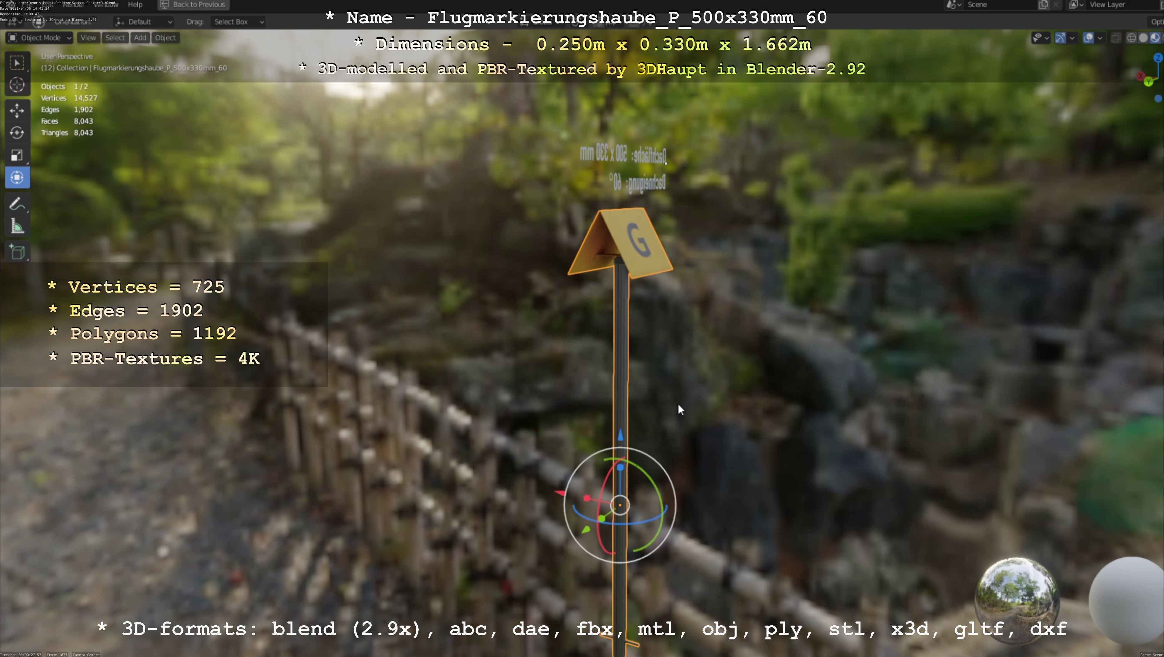 Flugmarkierungshaube mit Aluminiumpfosten 500x330mm 60 Low-poly 3D model_6