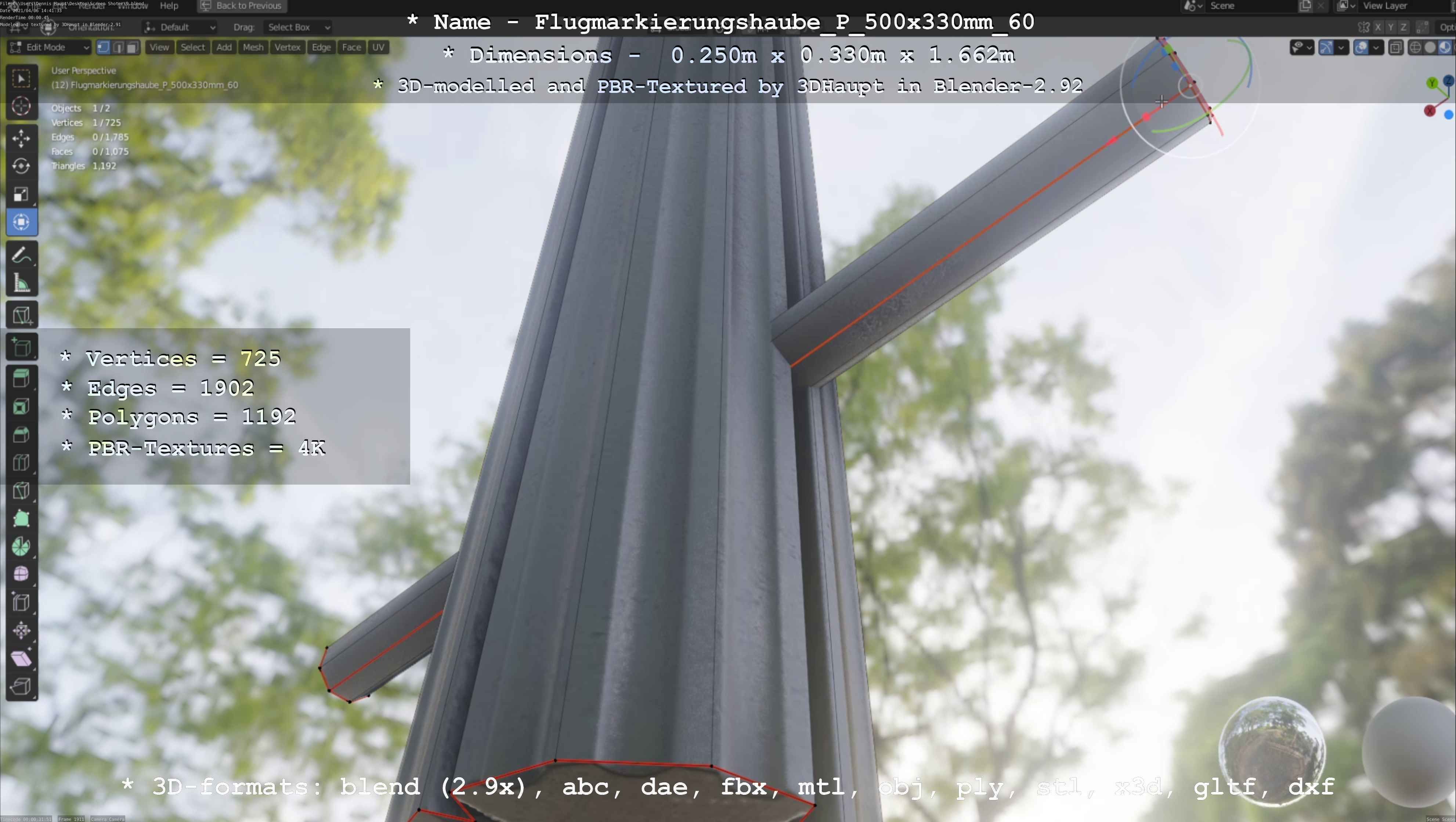 Flugmarkierungshaube mit Aluminiumpfosten 500x330mm 60 Low-poly 3D model_7