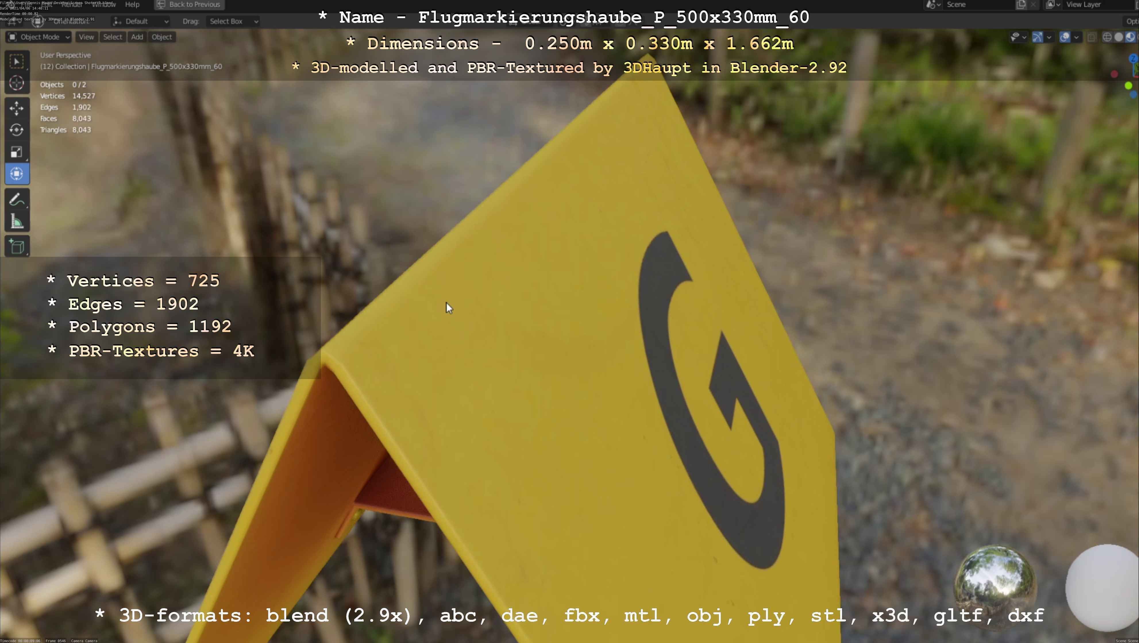 Flugmarkierungshaube mit Aluminiumpfosten 500x330mm 60 Low-poly 3D model_97