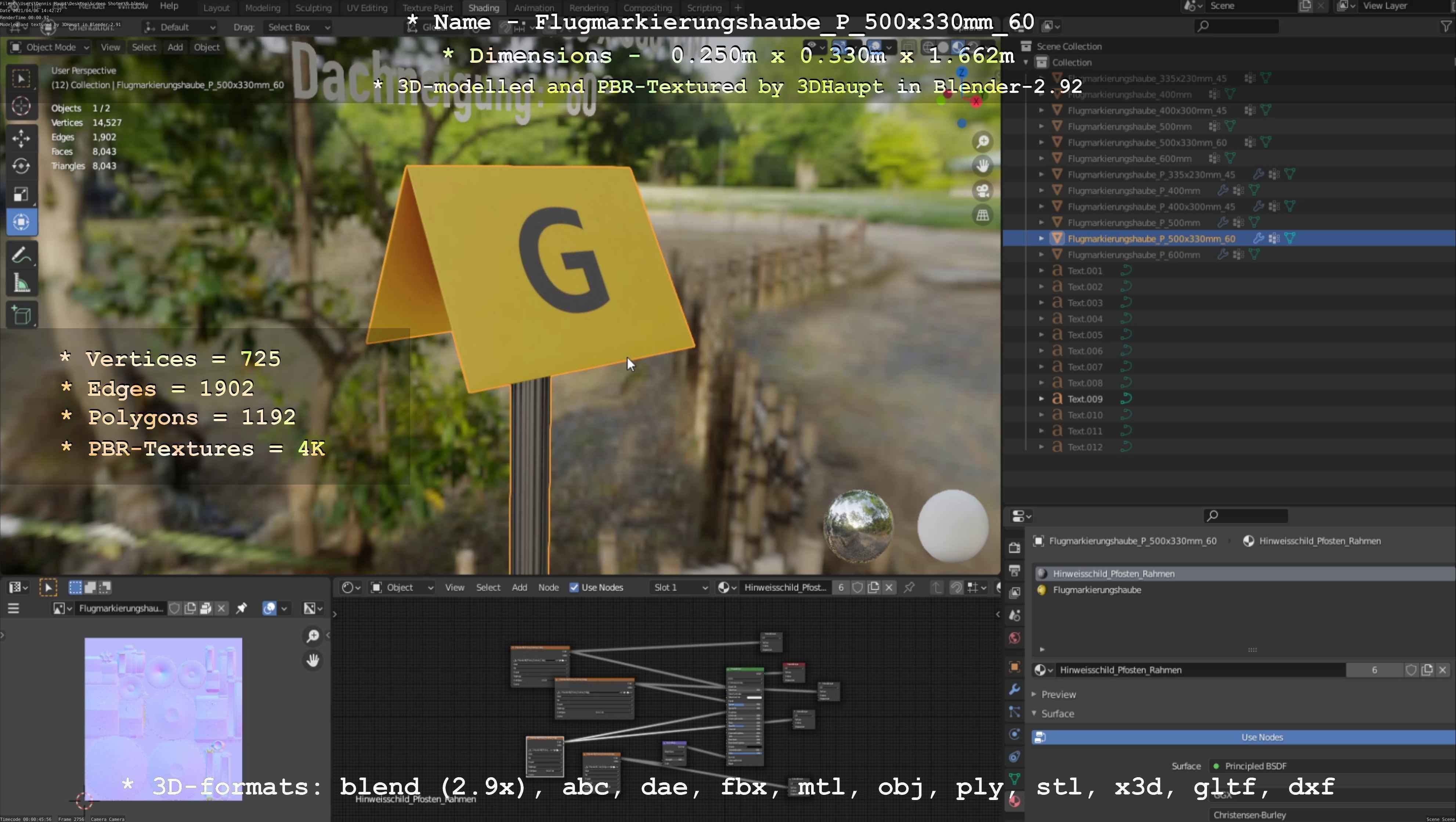 Flugmarkierungshaube mit Aluminiumpfosten 500x330mm 60 Low-poly 3D model_11