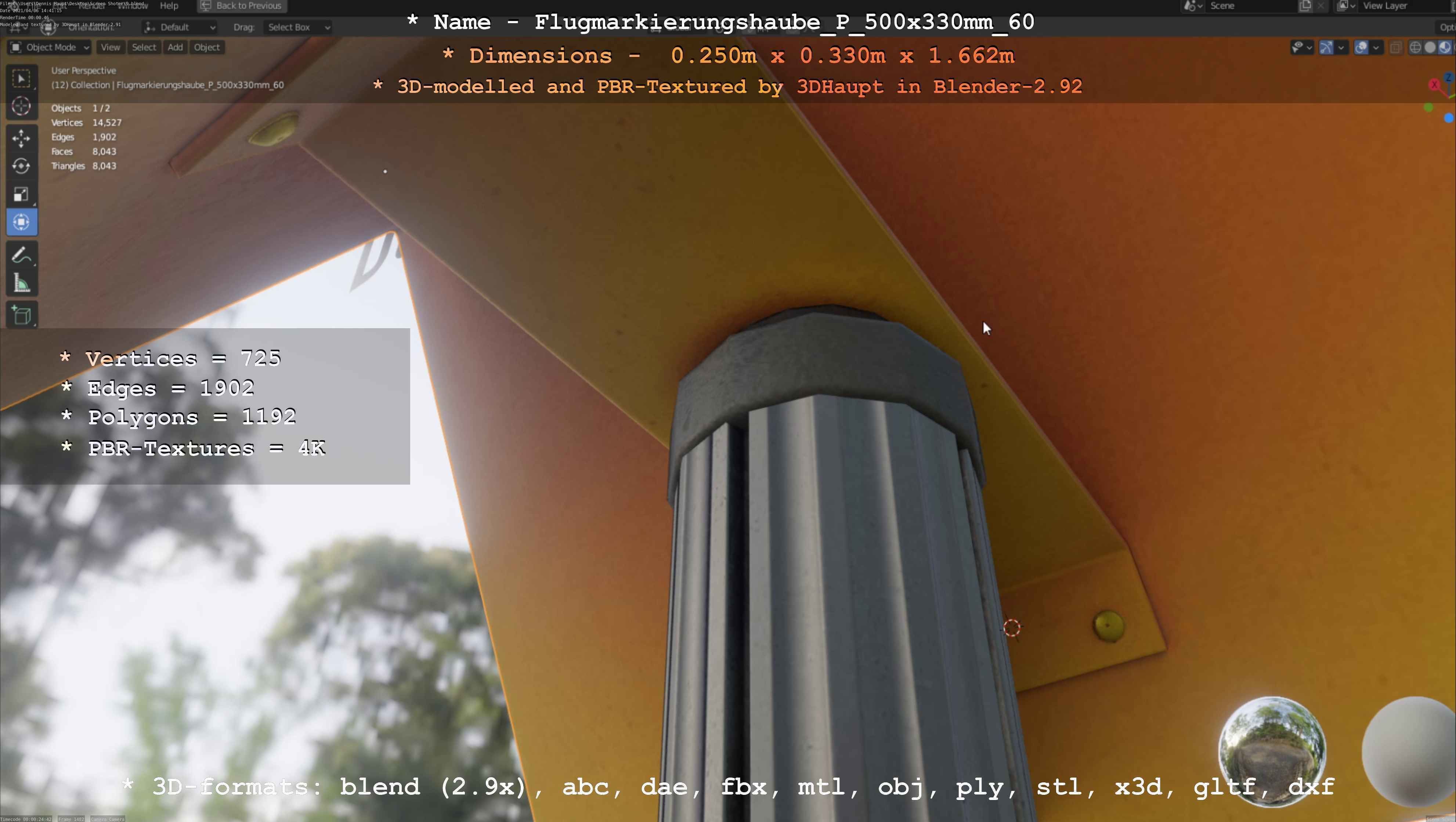 Flugmarkierungshaube mit Aluminiumpfosten 500x330mm 60 Low-poly 3D model_46