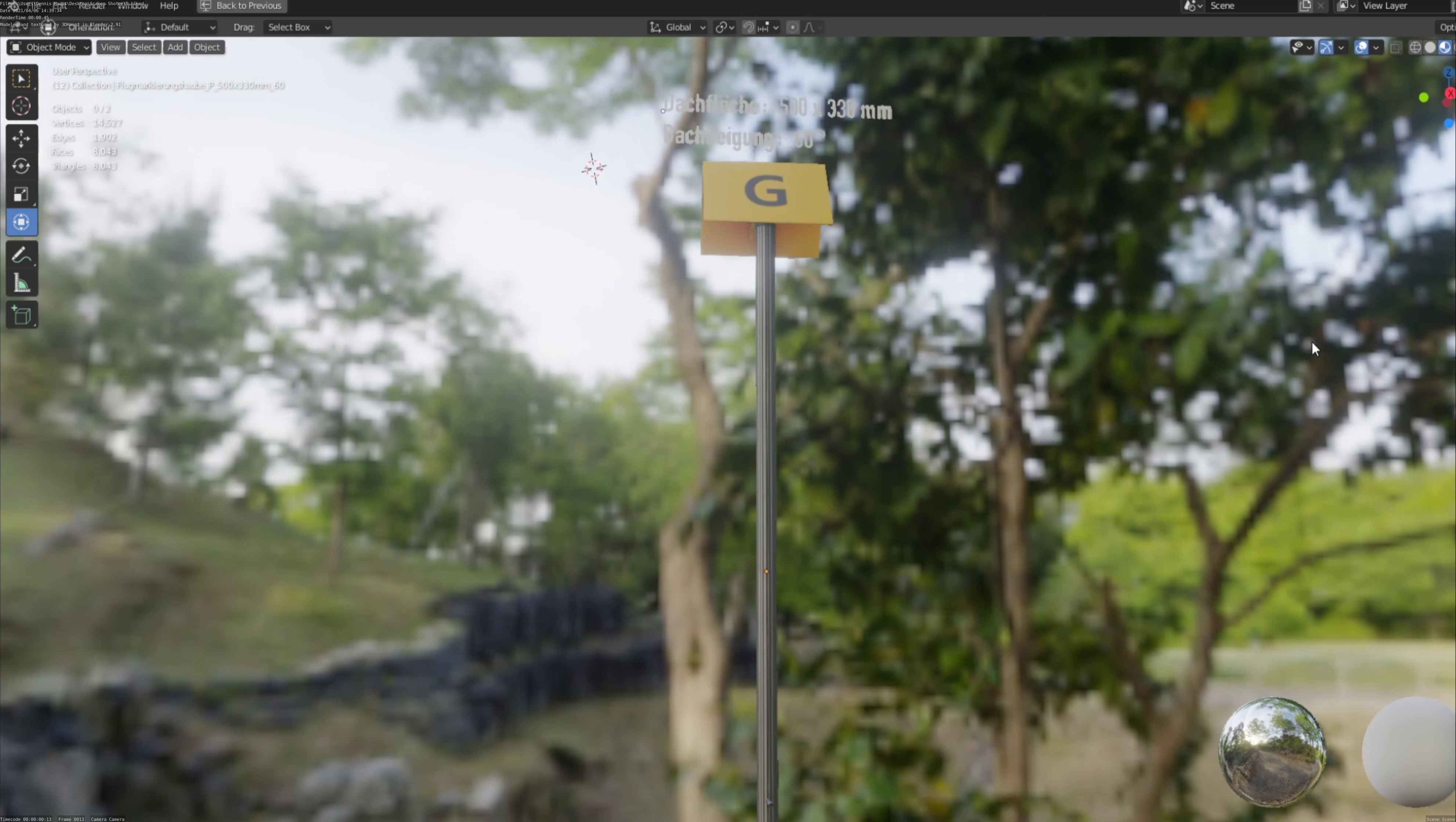 Flugmarkierungshaube mit Aluminiumpfosten 500x330mm 60 Low-poly 3D model_66