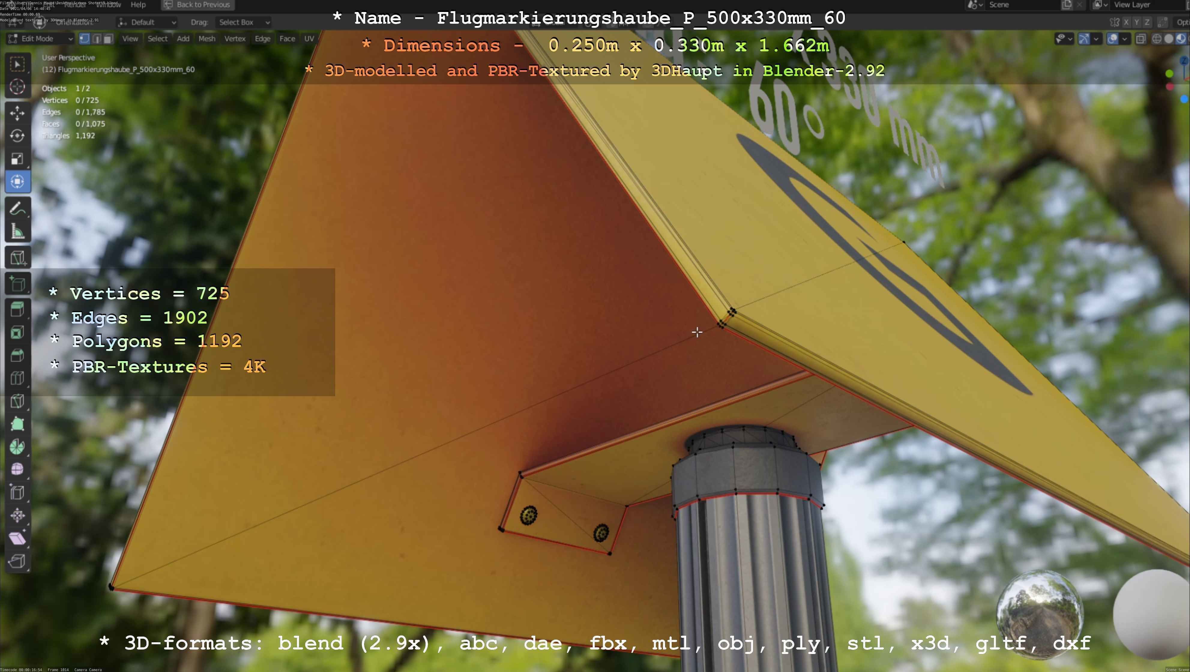 Flugmarkierungshaube mit Aluminiumpfosten 500x330mm 60 Low-poly 3D model_80