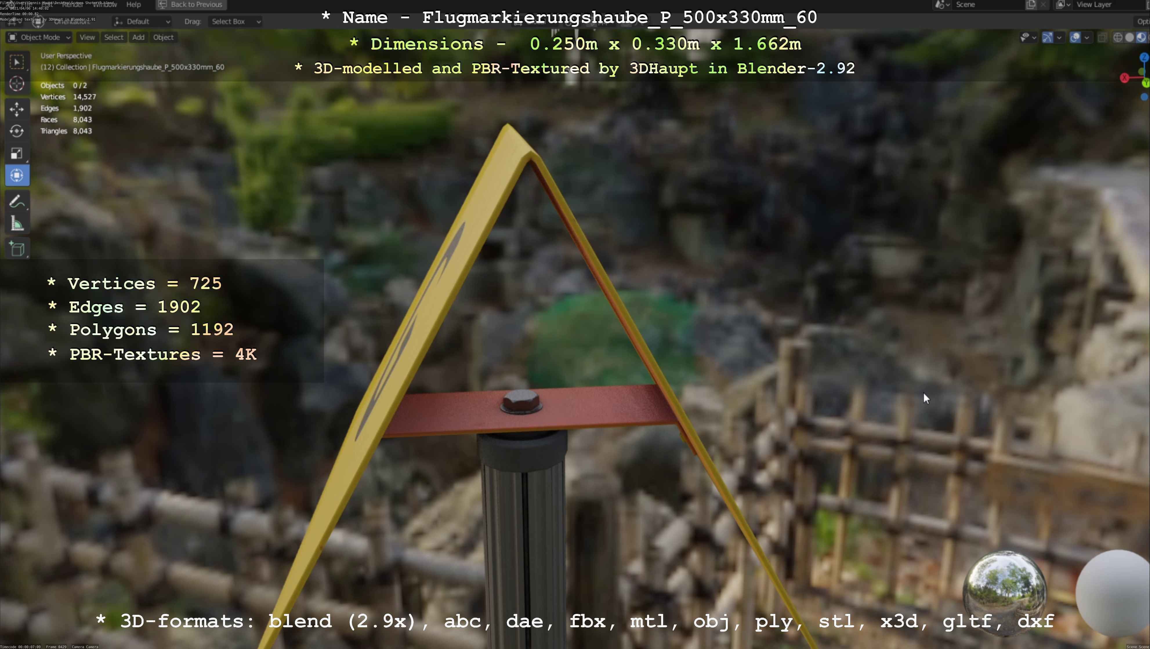 Flugmarkierungshaube mit Aluminiumpfosten 500x330mm 60 Low-poly 3D model_90