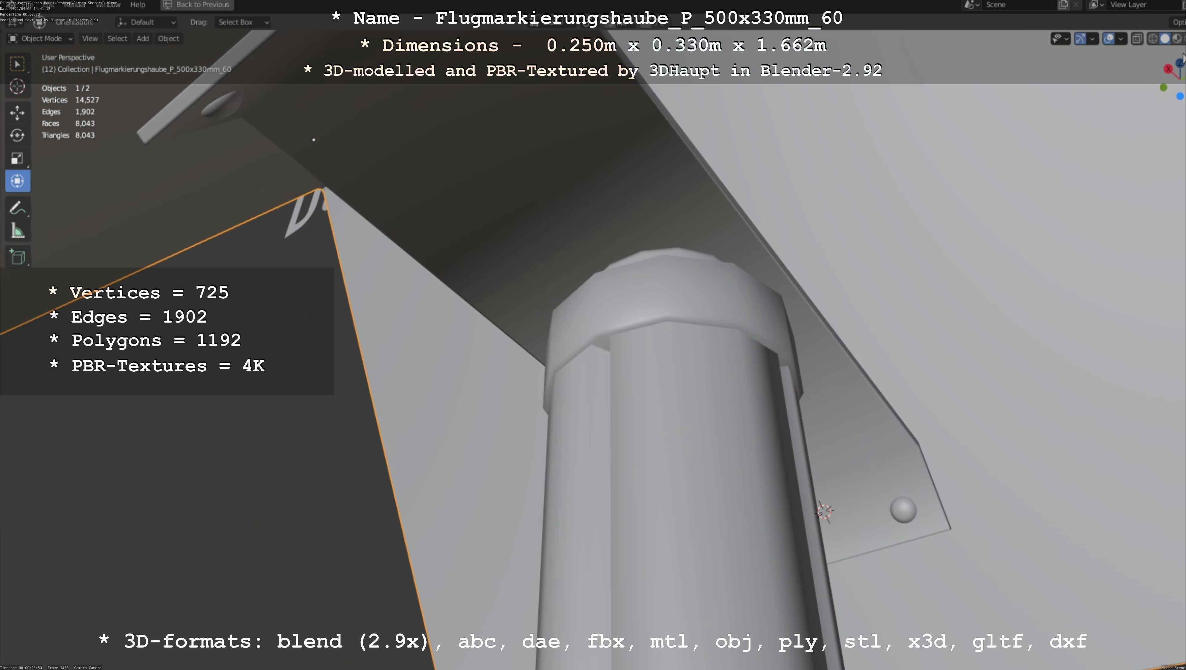 Flugmarkierungshaube mit Aluminiumpfosten 500x330mm 60 Low-poly 3D model_43