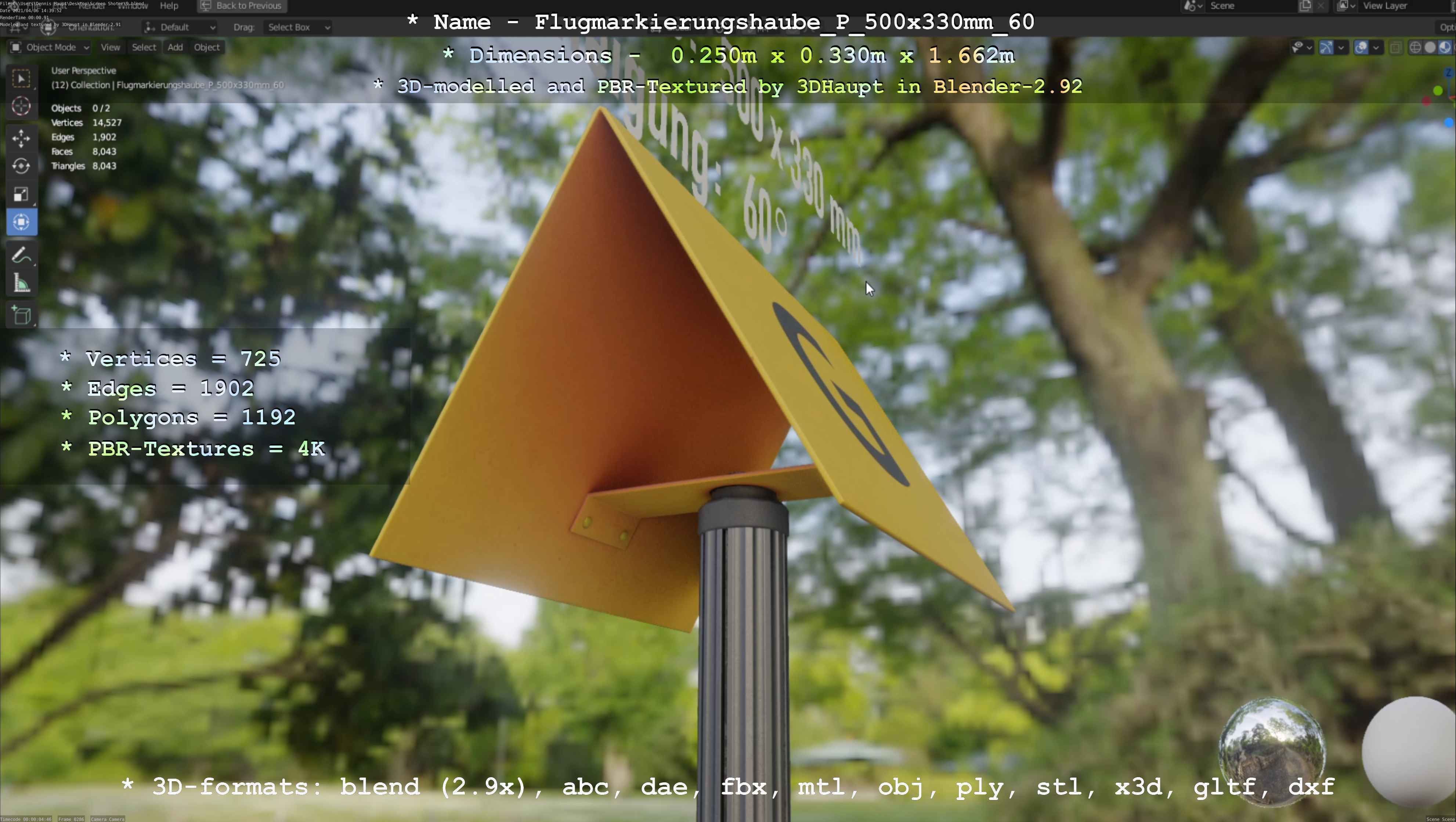 Flugmarkierungshaube mit Aluminiumpfosten 500x330mm 60 Low-poly 3D model_27