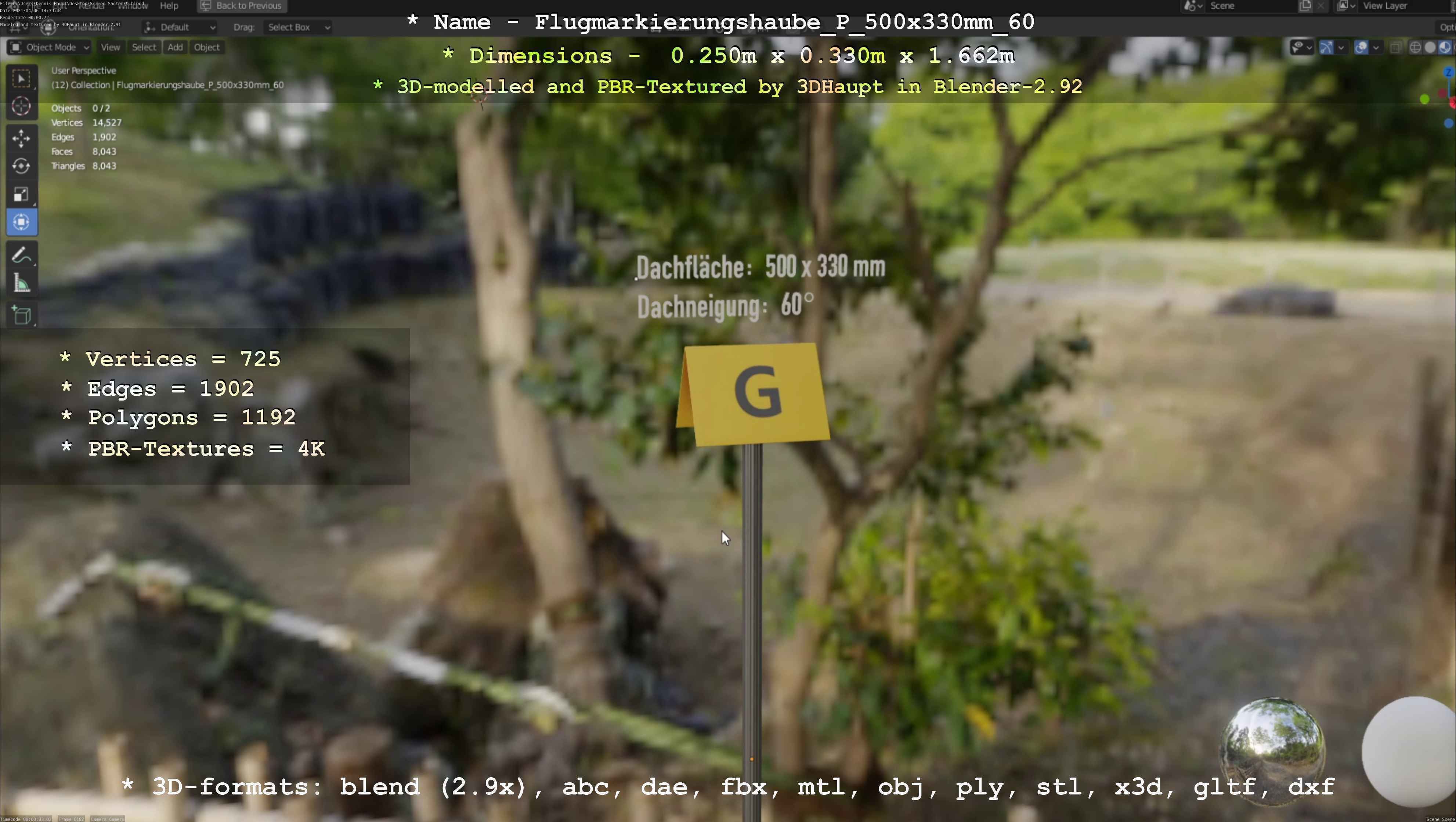 Flugmarkierungshaube mit Aluminiumpfosten 500x330mm 60 Low-poly 3D model_76