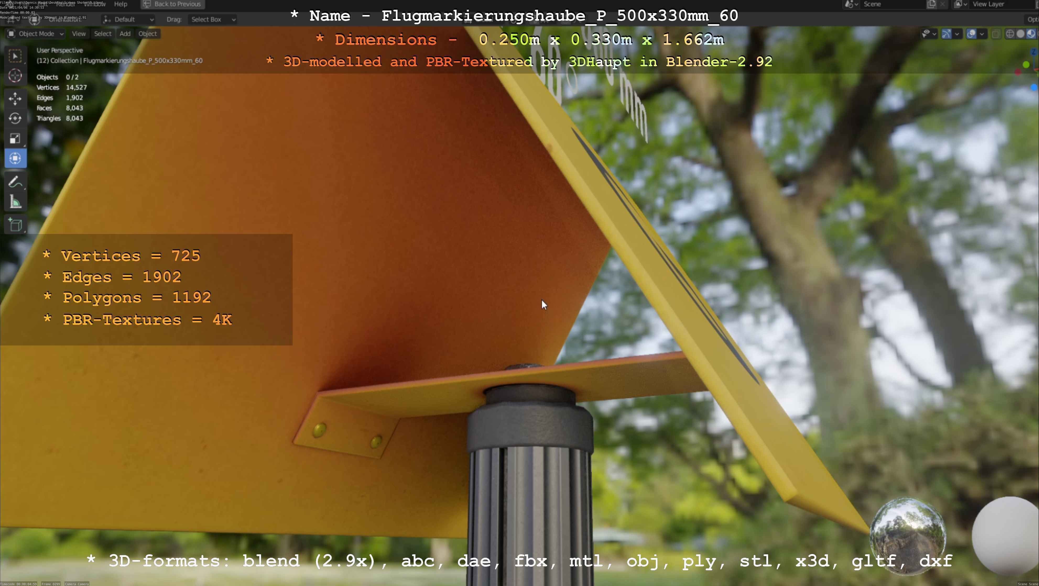 Flugmarkierungshaube mit Aluminiumpfosten 500x330mm 60 Low-poly 3D model_28