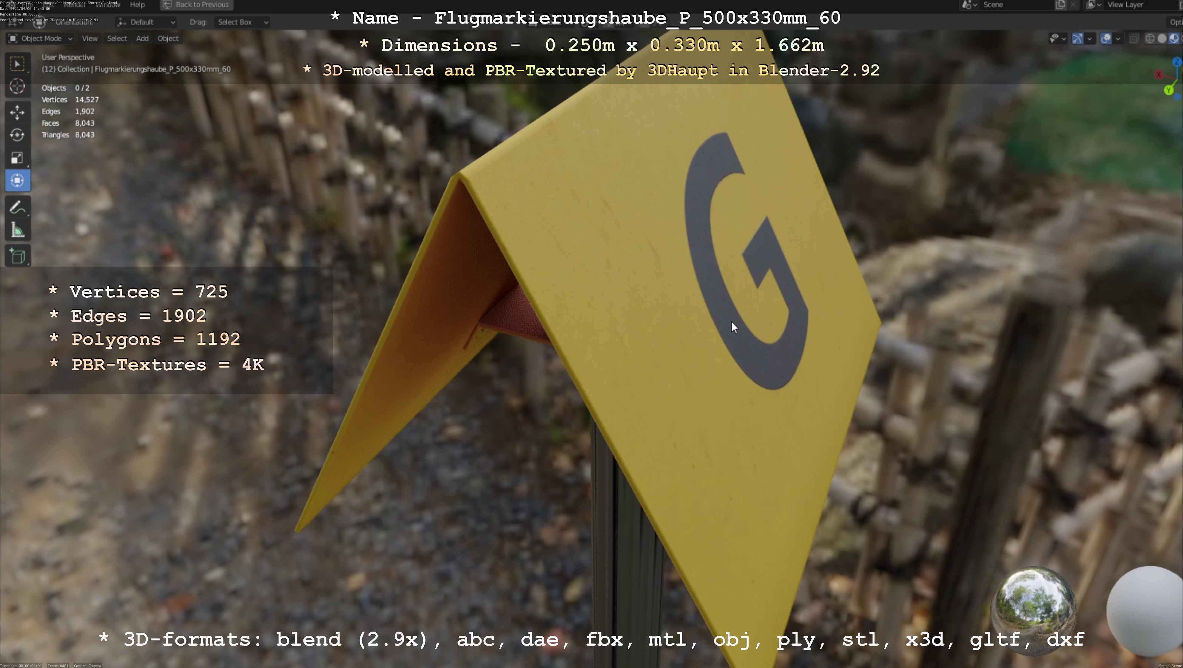 Flugmarkierungshaube mit Aluminiumpfosten 500x330mm 60 Low-poly 3D model_2