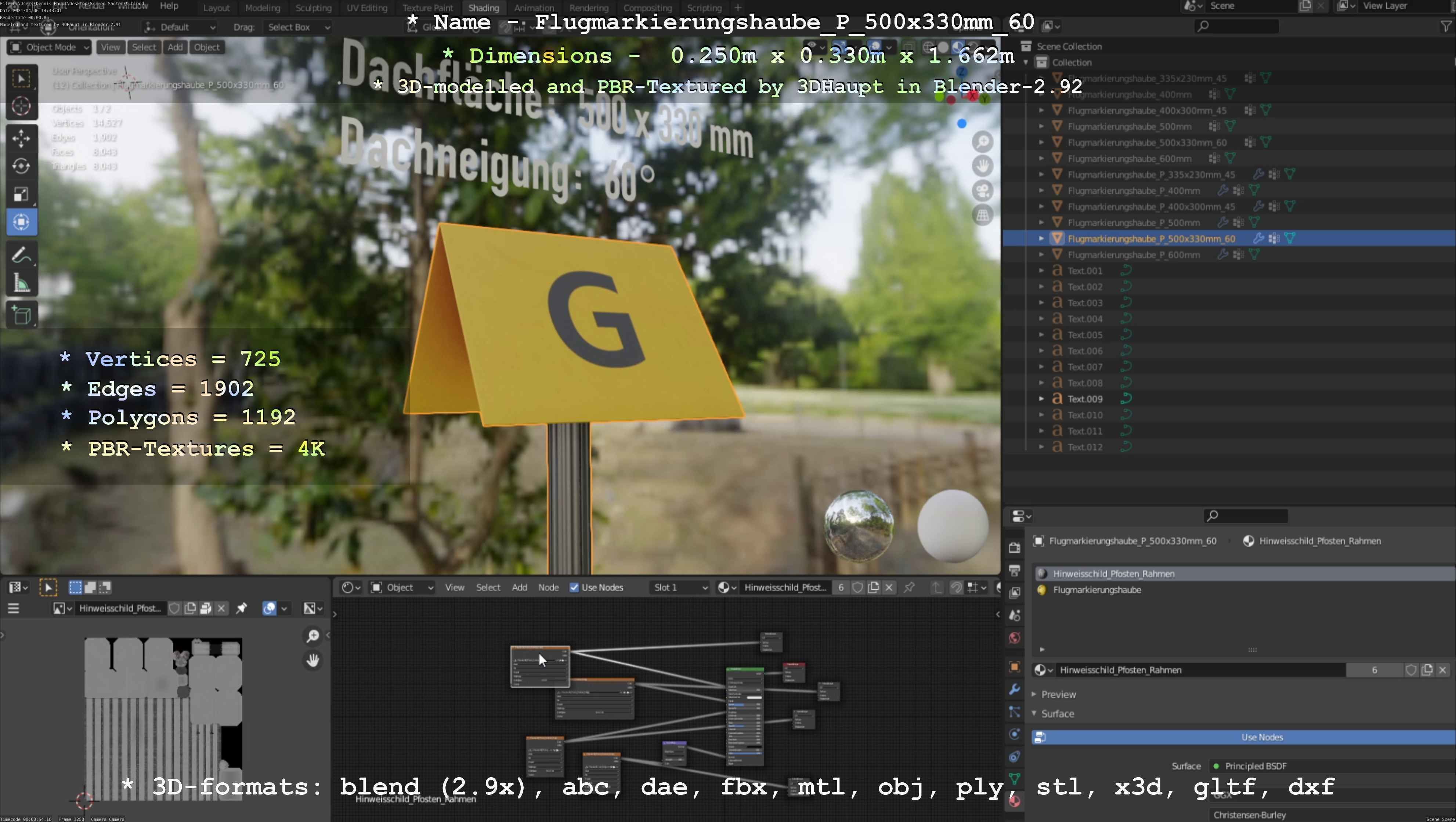 Flugmarkierungshaube mit Aluminiumpfosten 500x330mm 60 Low-poly 3D model_15