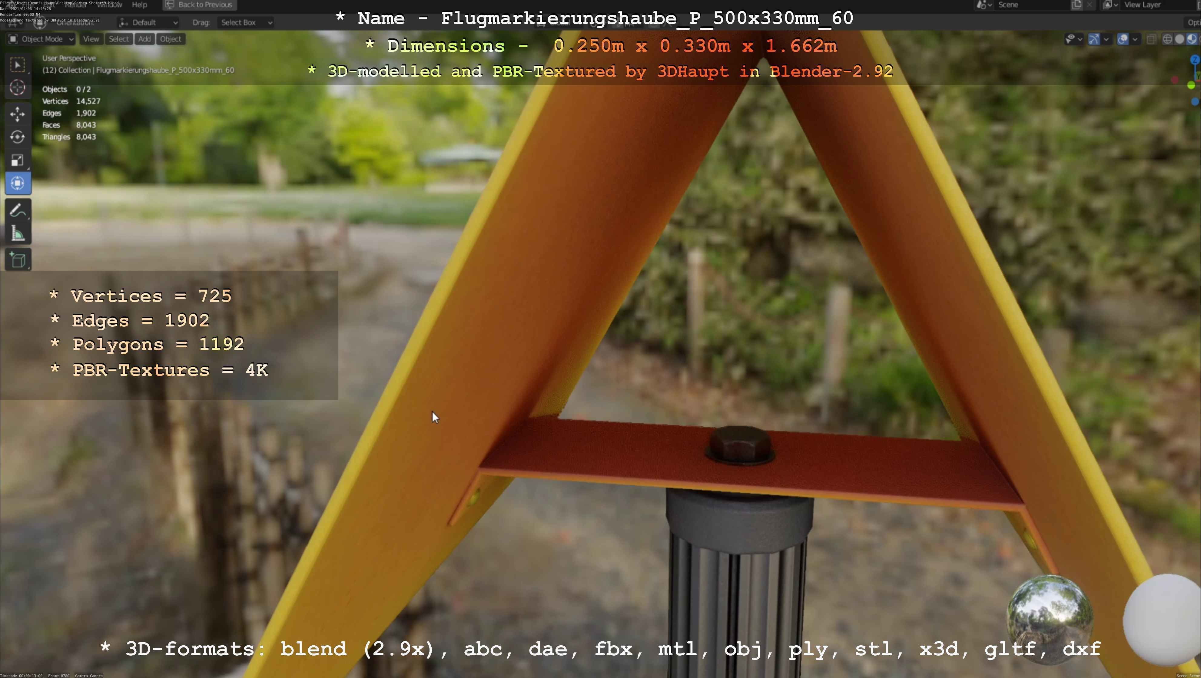 Flugmarkierungshaube mit Aluminiumpfosten 500x330mm 60 Low-poly 3D model_117