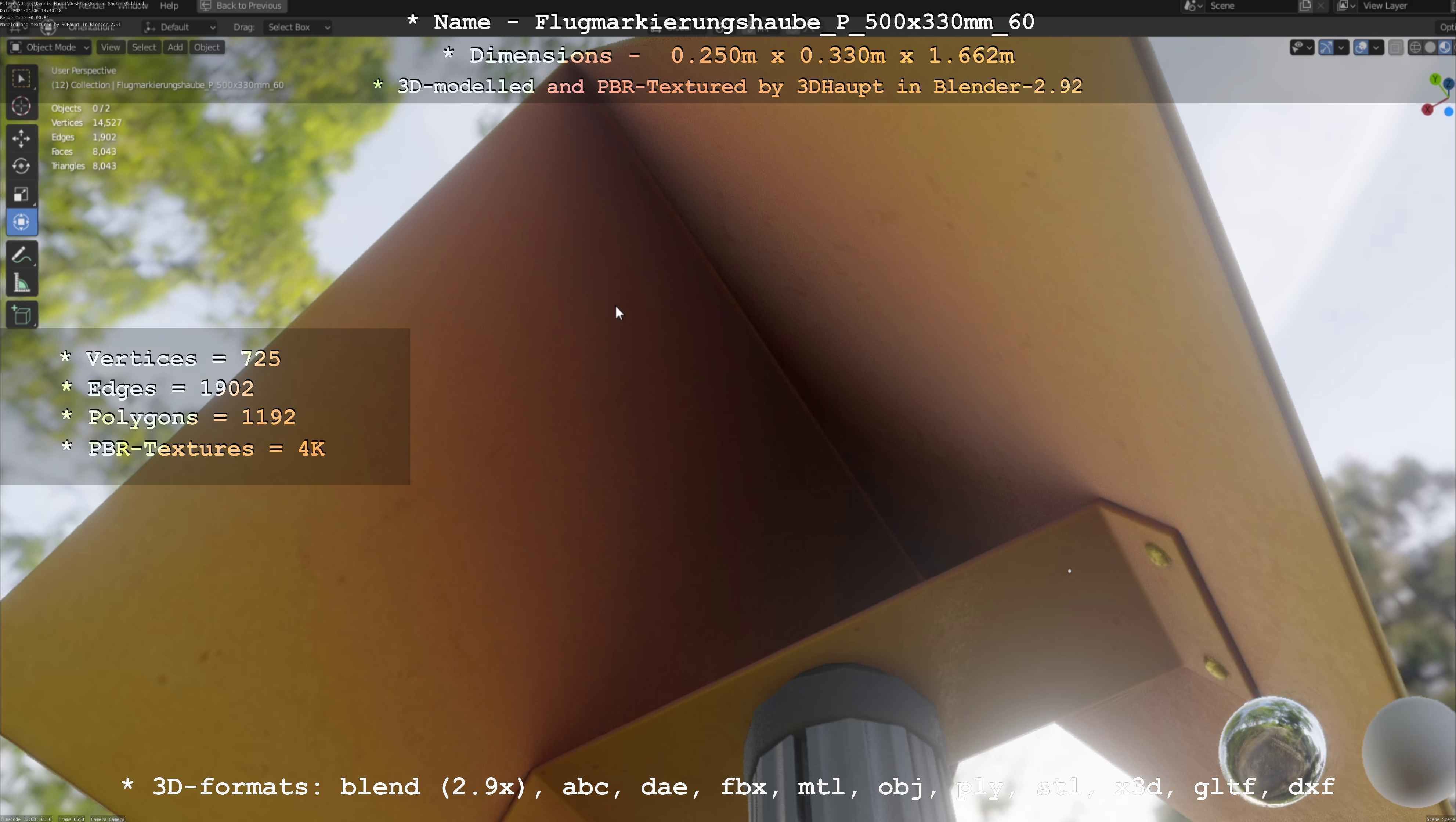 Flugmarkierungshaube mit Aluminiumpfosten 500x330mm 60 Low-poly 3D model_106