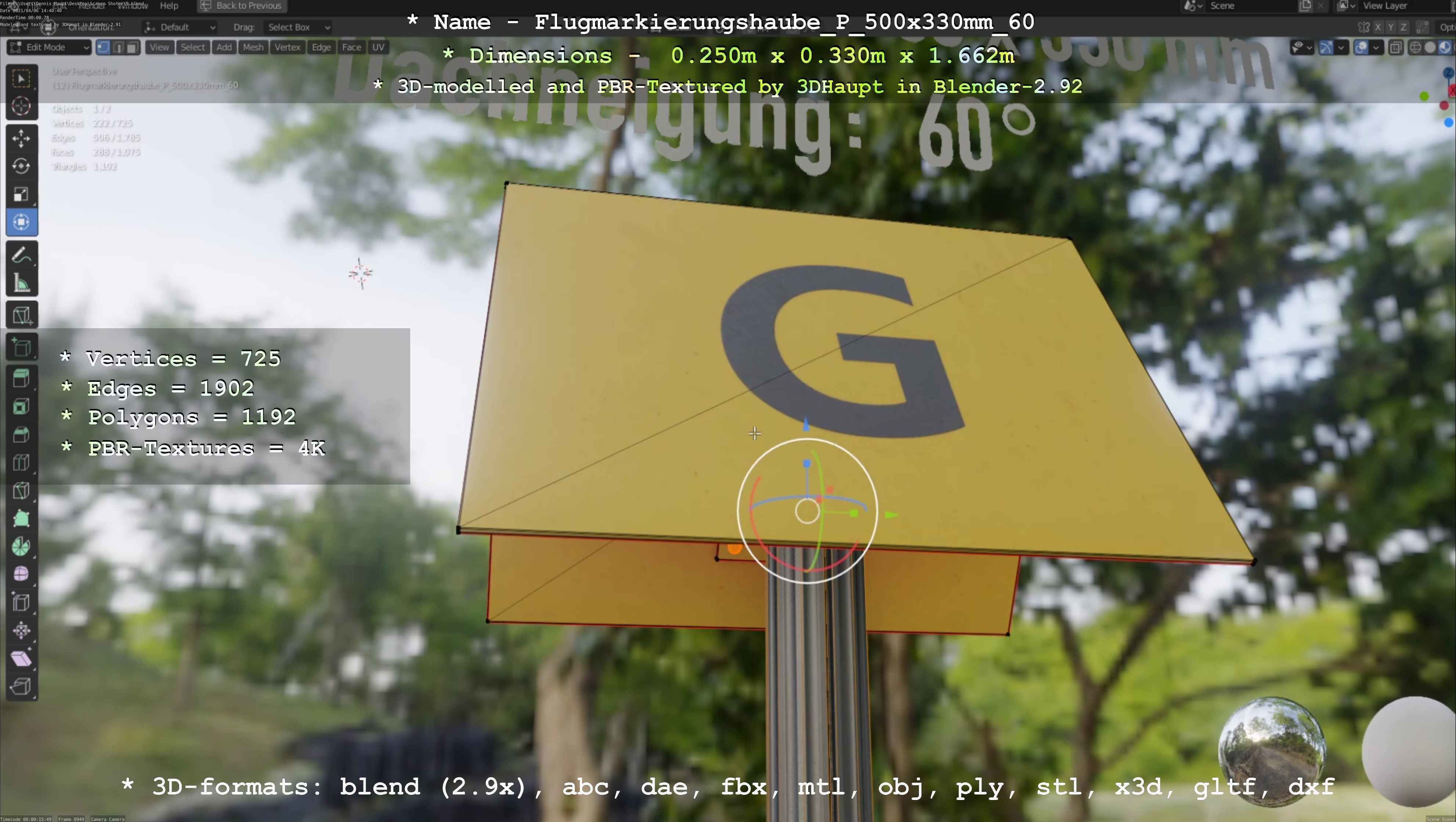 Flugmarkierungshaube mit Aluminiumpfosten 500x330mm 60 Low-poly 3D model_24