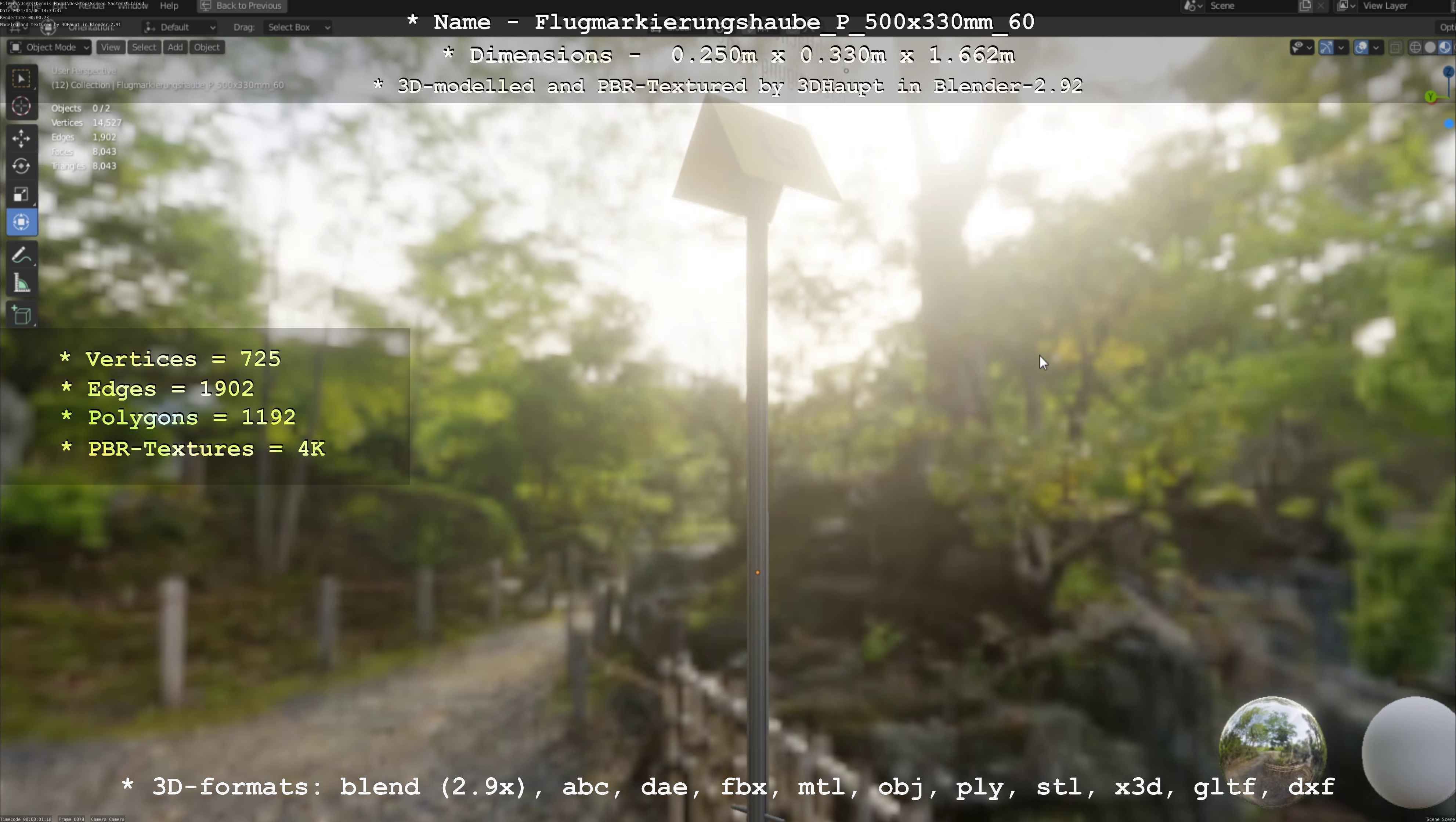 Flugmarkierungshaube mit Aluminiumpfosten 500x330mm 60 Low-poly 3D model_68