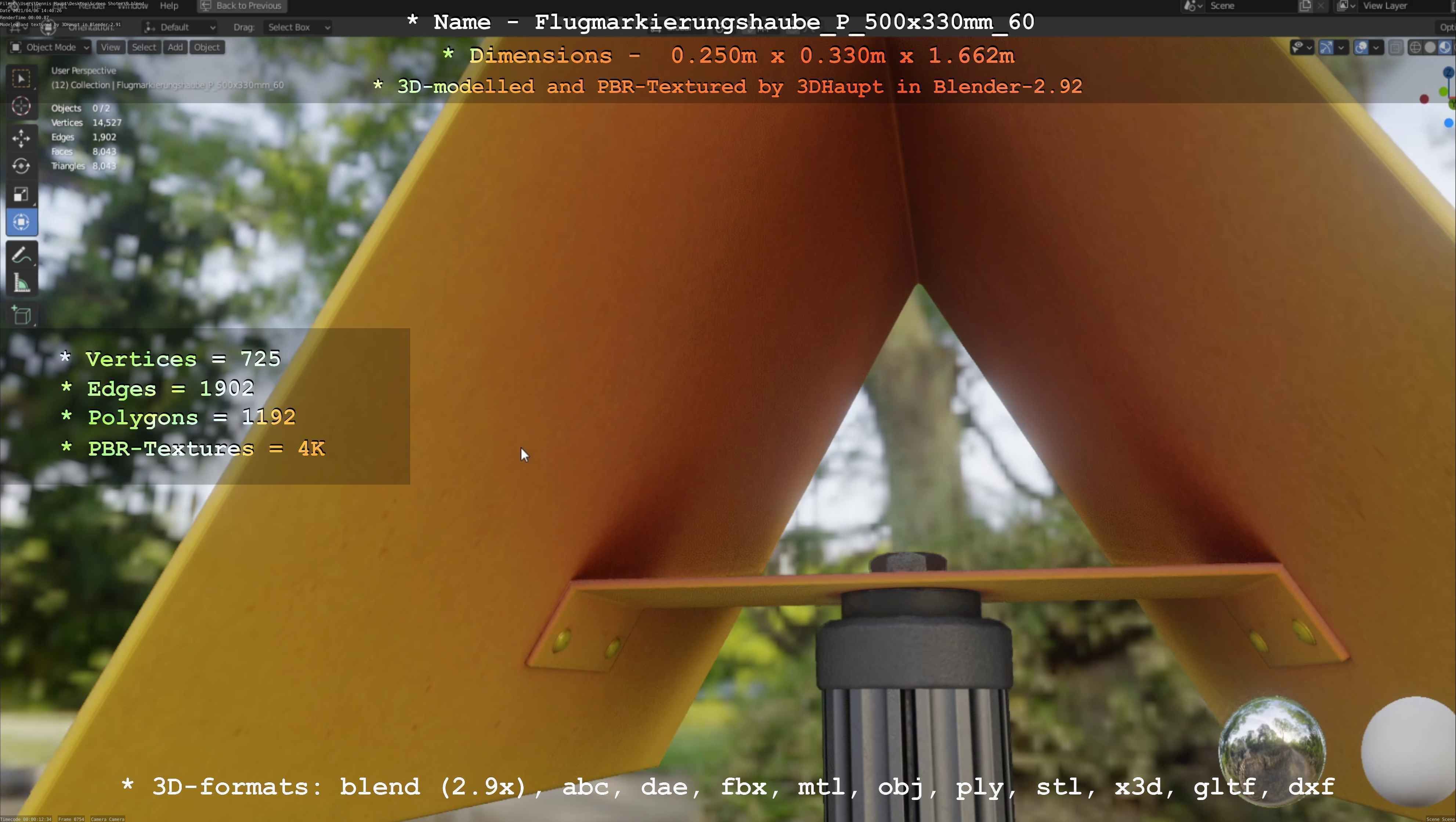 Flugmarkierungshaube mit Aluminiumpfosten 500x330mm 60 Low-poly 3D model_115