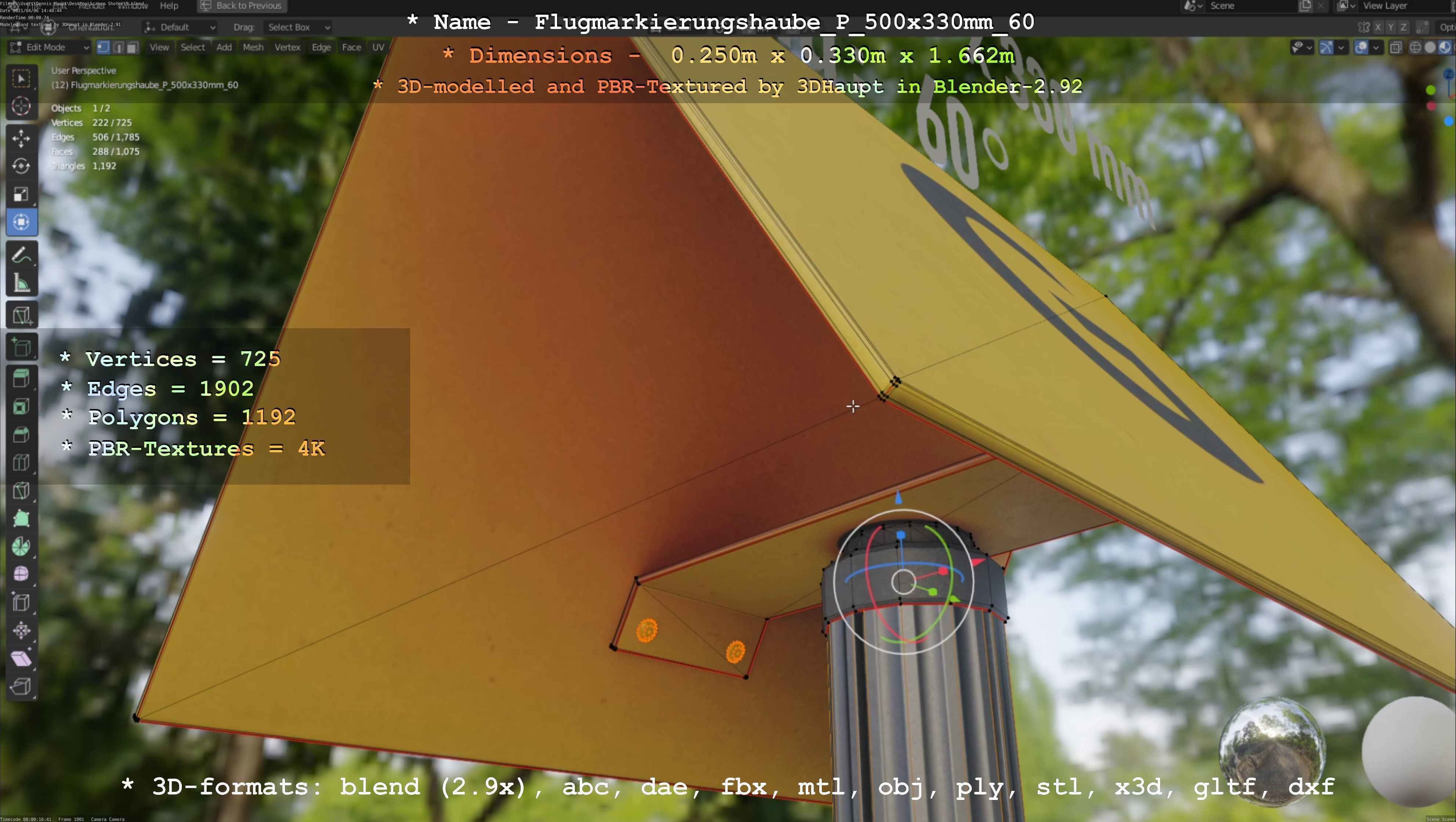 Flugmarkierungshaube mit Aluminiumpfosten 500x330mm 60 Low-poly 3D model_69