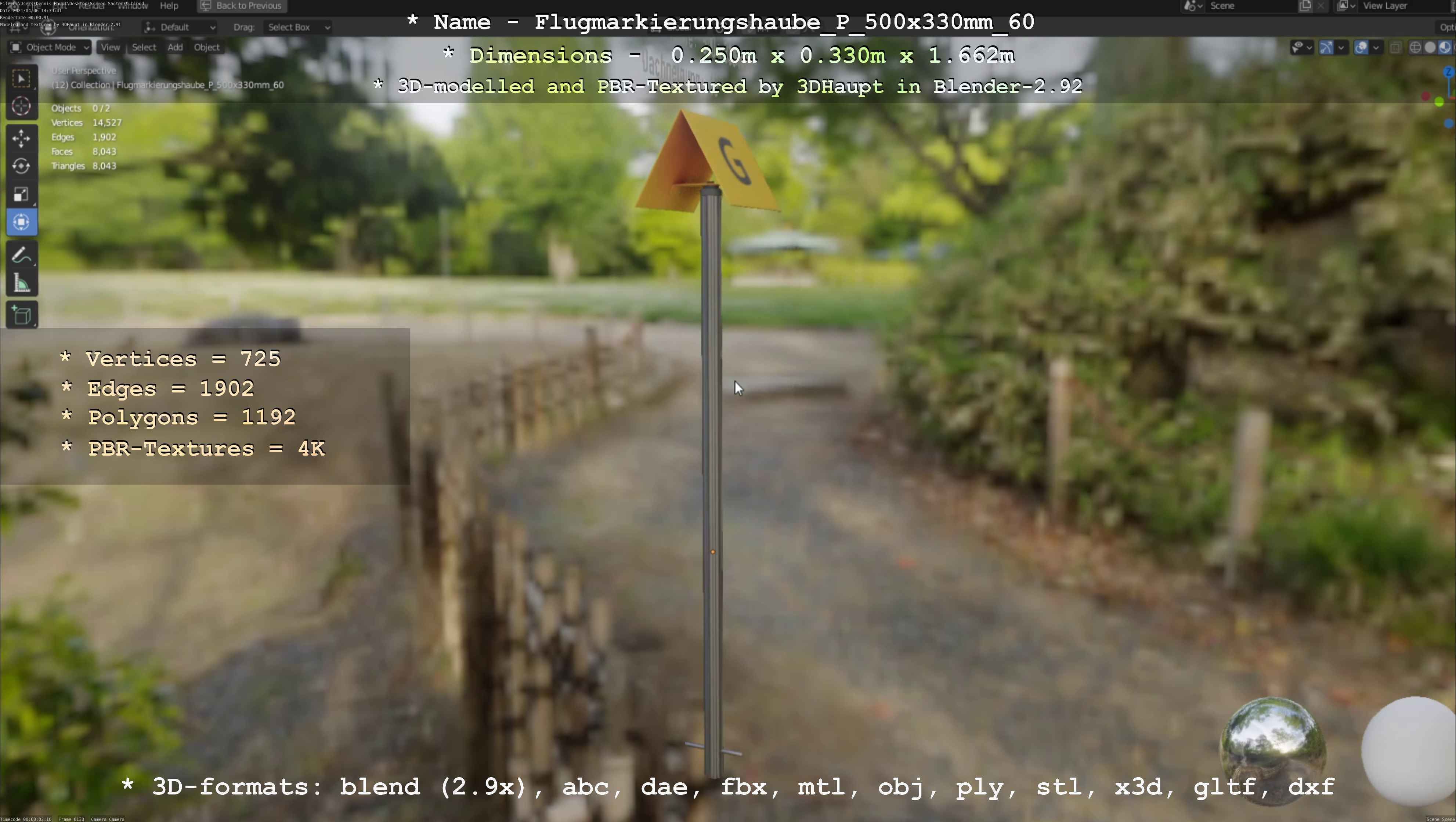 Flugmarkierungshaube mit Aluminiumpfosten 500x330mm 60 Low-poly 3D model_73