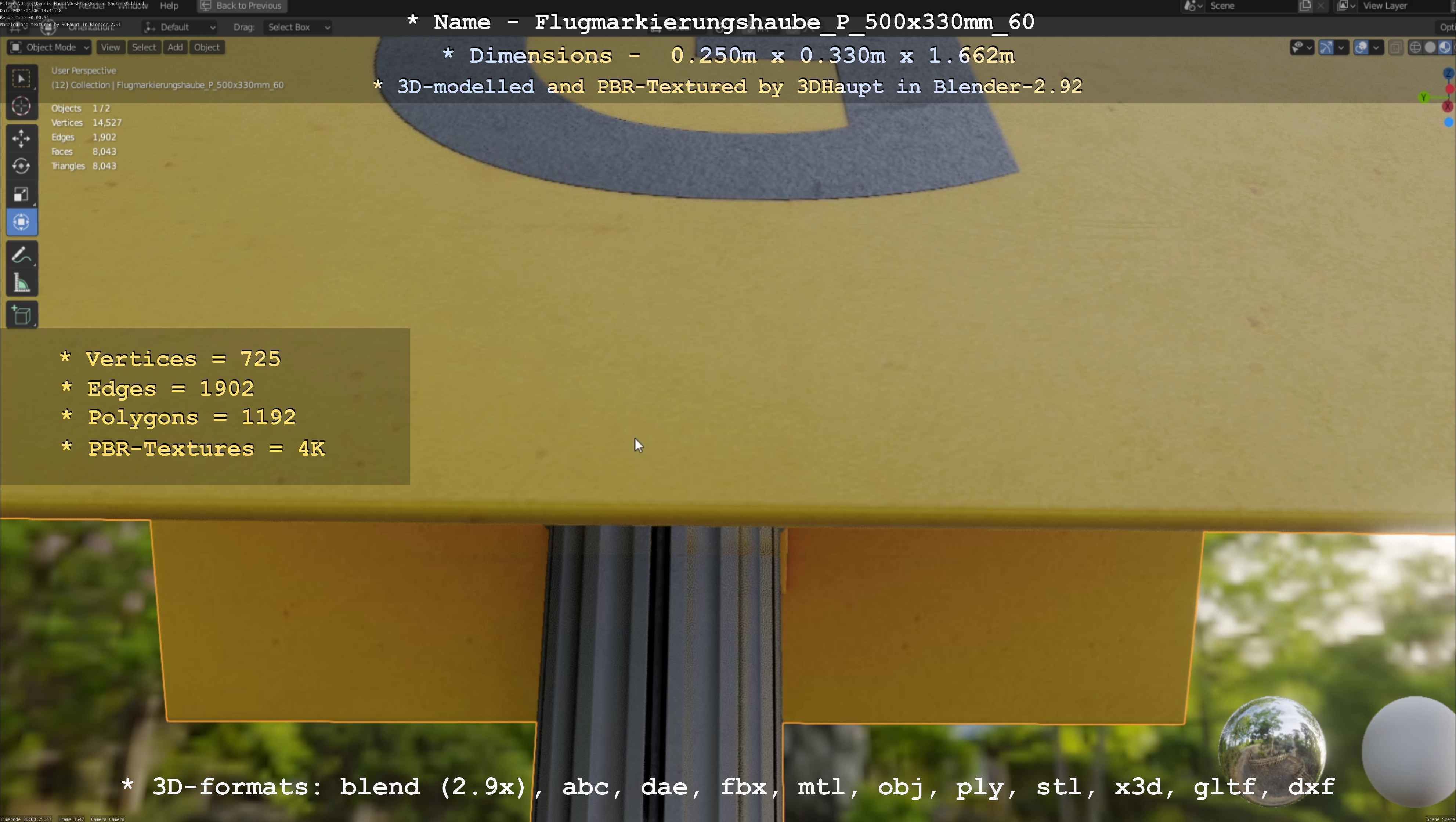 Flugmarkierungshaube mit Aluminiumpfosten 500x330mm 60 Low-poly 3D model_5