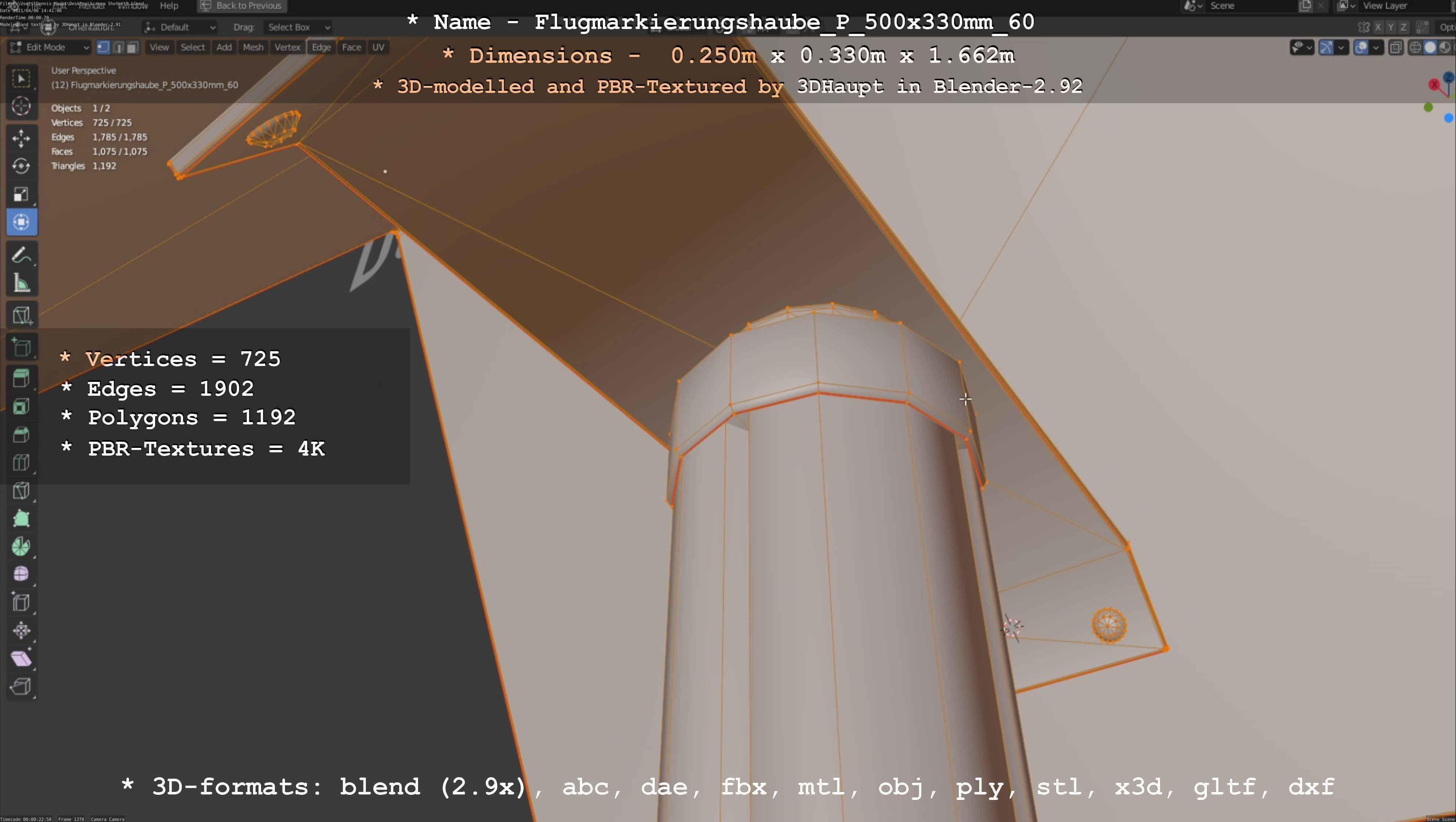 Flugmarkierungshaube mit Aluminiumpfosten 500x330mm 60 Low-poly 3D model_39
