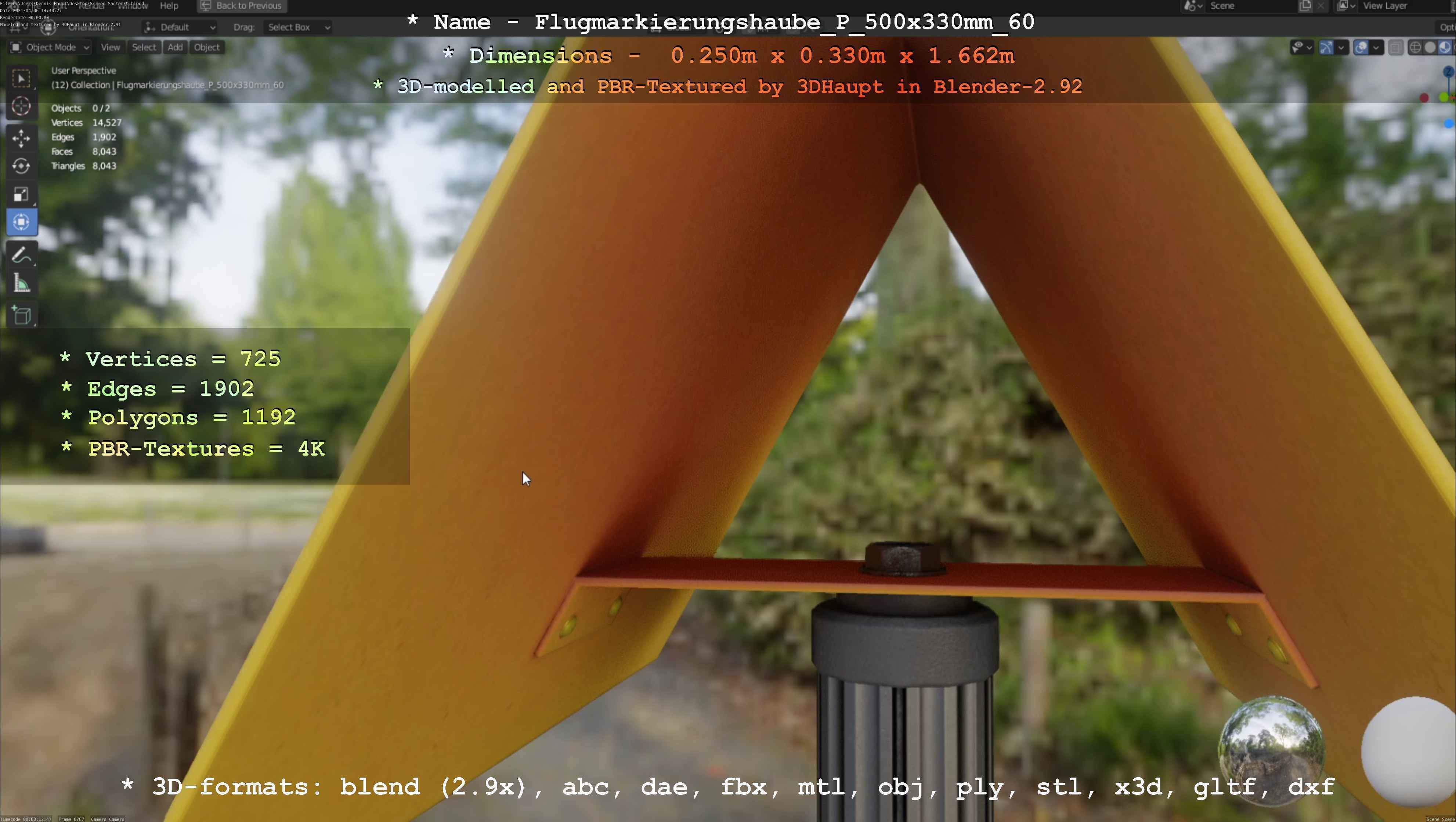 Flugmarkierungshaube mit Aluminiumpfosten 500x330mm 60 Low-poly 3D model_116