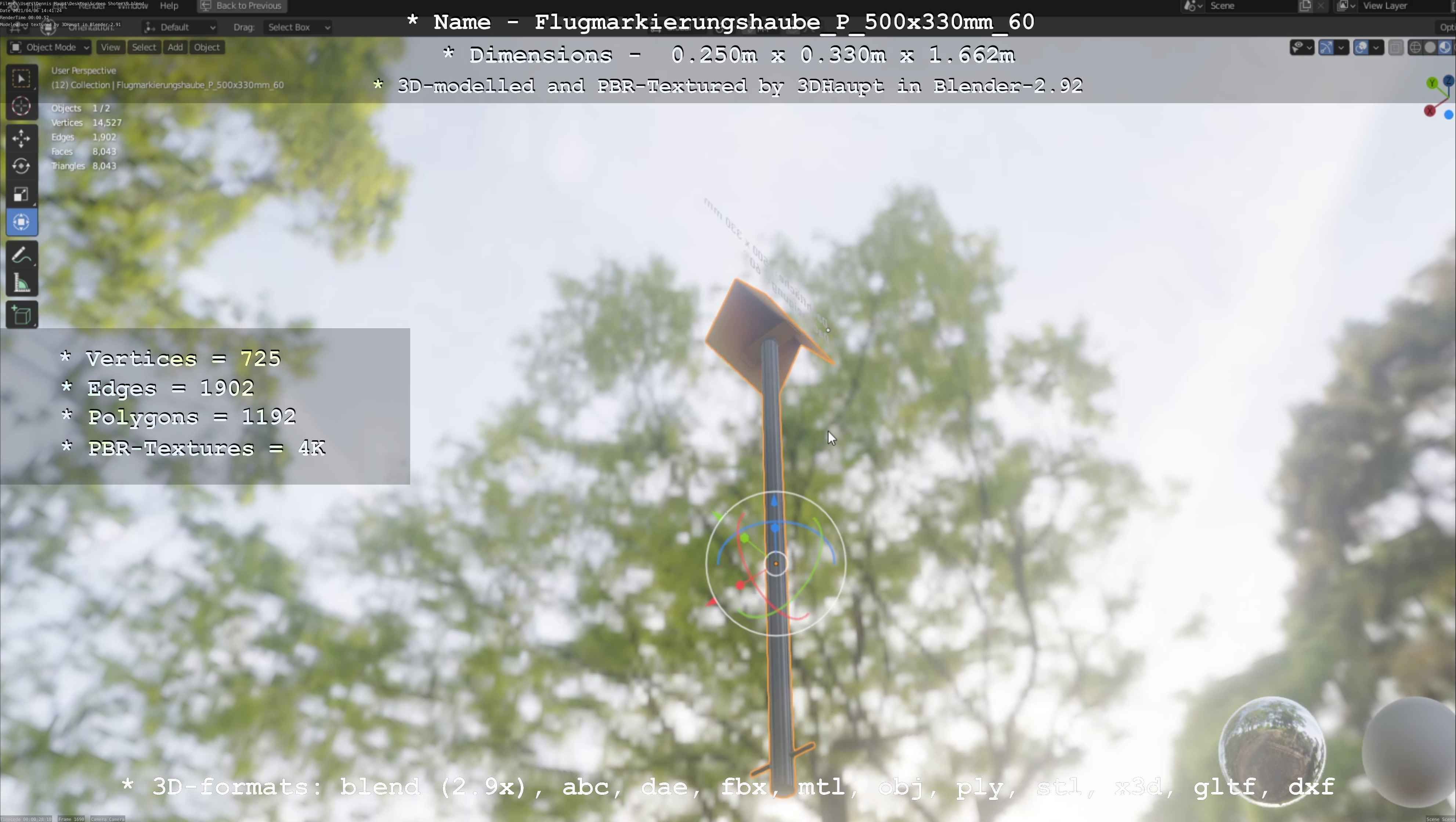 Flugmarkierungshaube mit Aluminiumpfosten 500x330mm 60 Low-poly 3D model_62