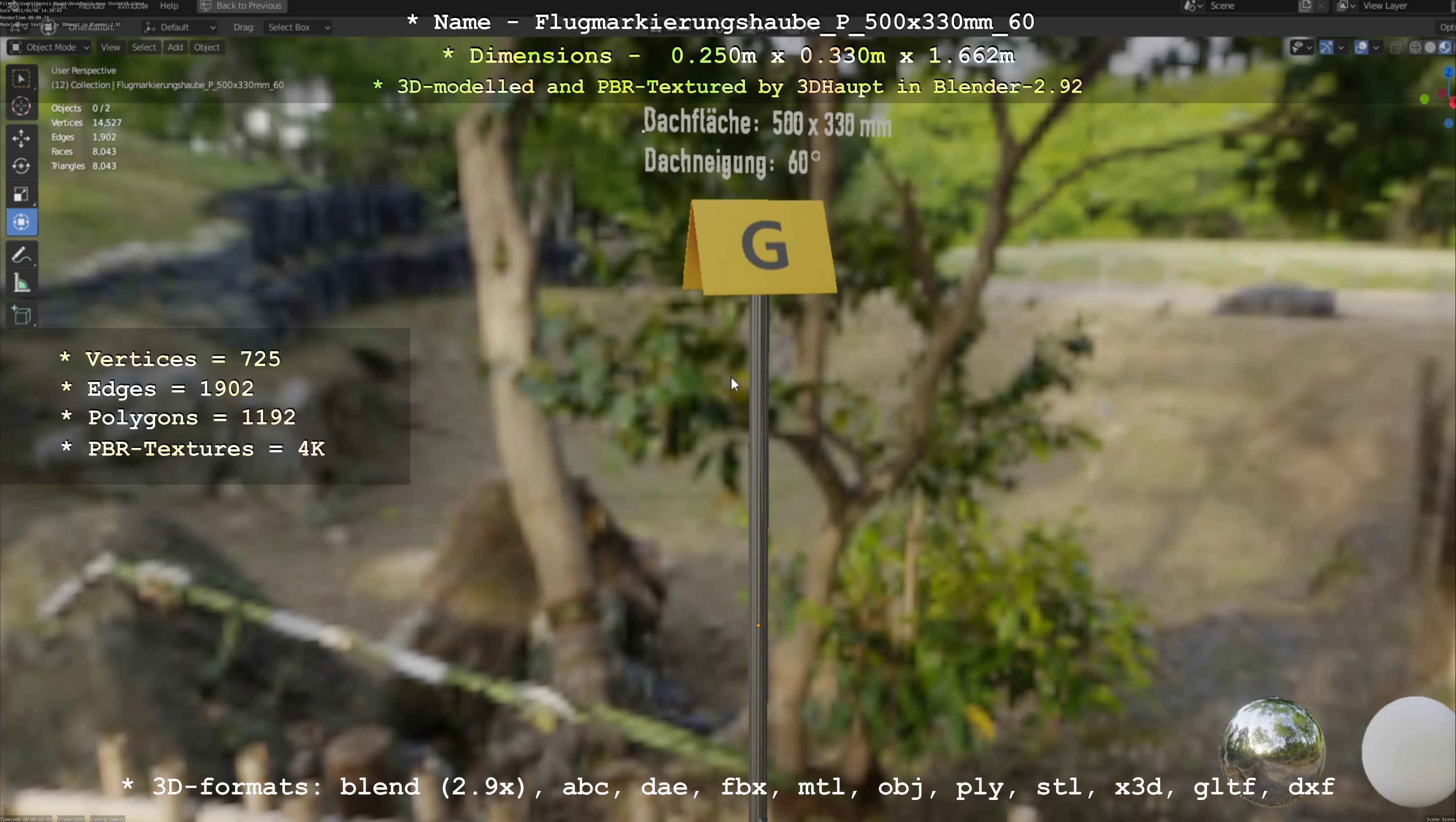 Flugmarkierungshaube mit Aluminiumpfosten 500x330mm 60 Low-poly 3D model_75