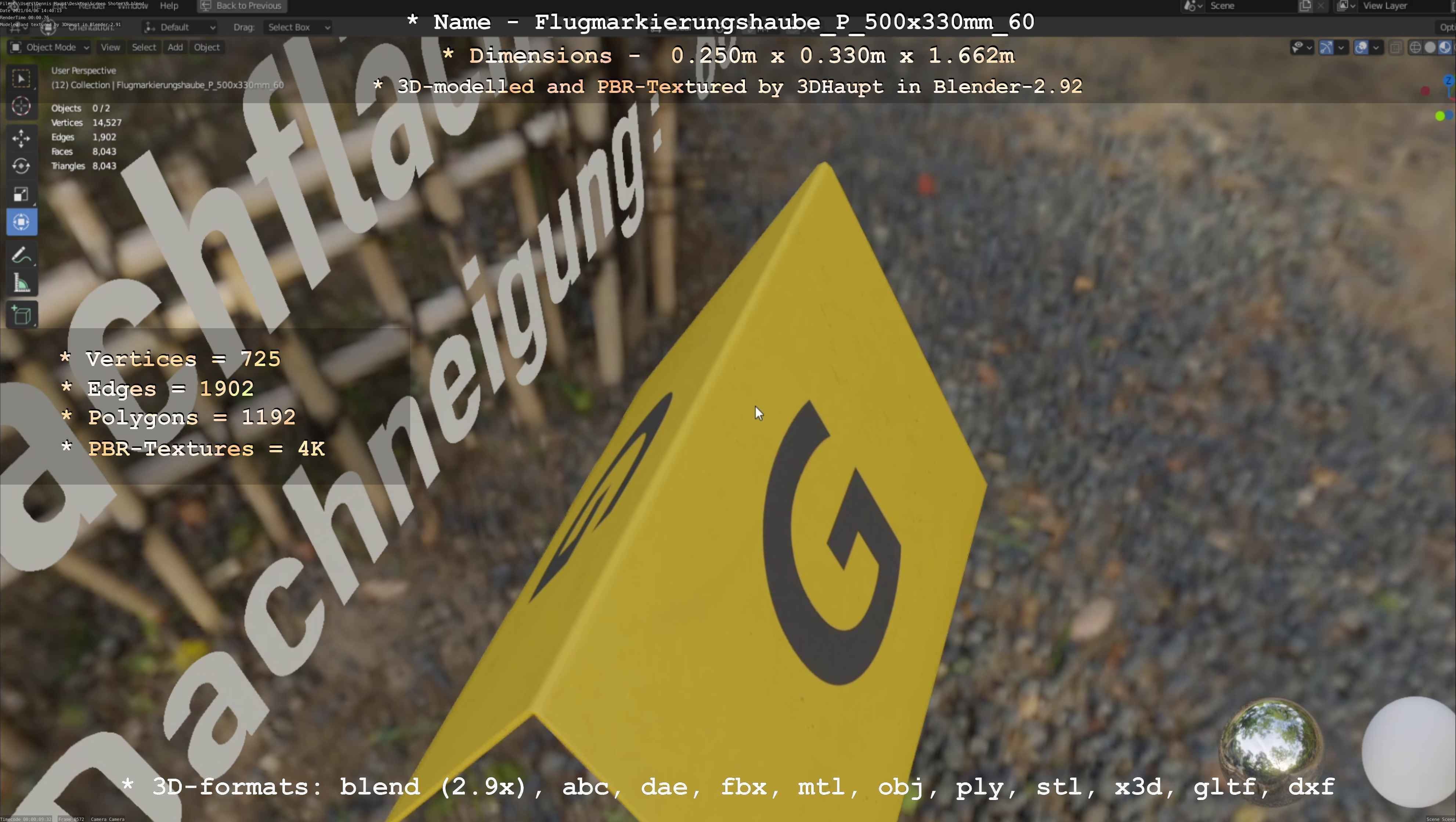 Flugmarkierungshaube mit Aluminiumpfosten 500x330mm 60 Low-poly 3D model_99