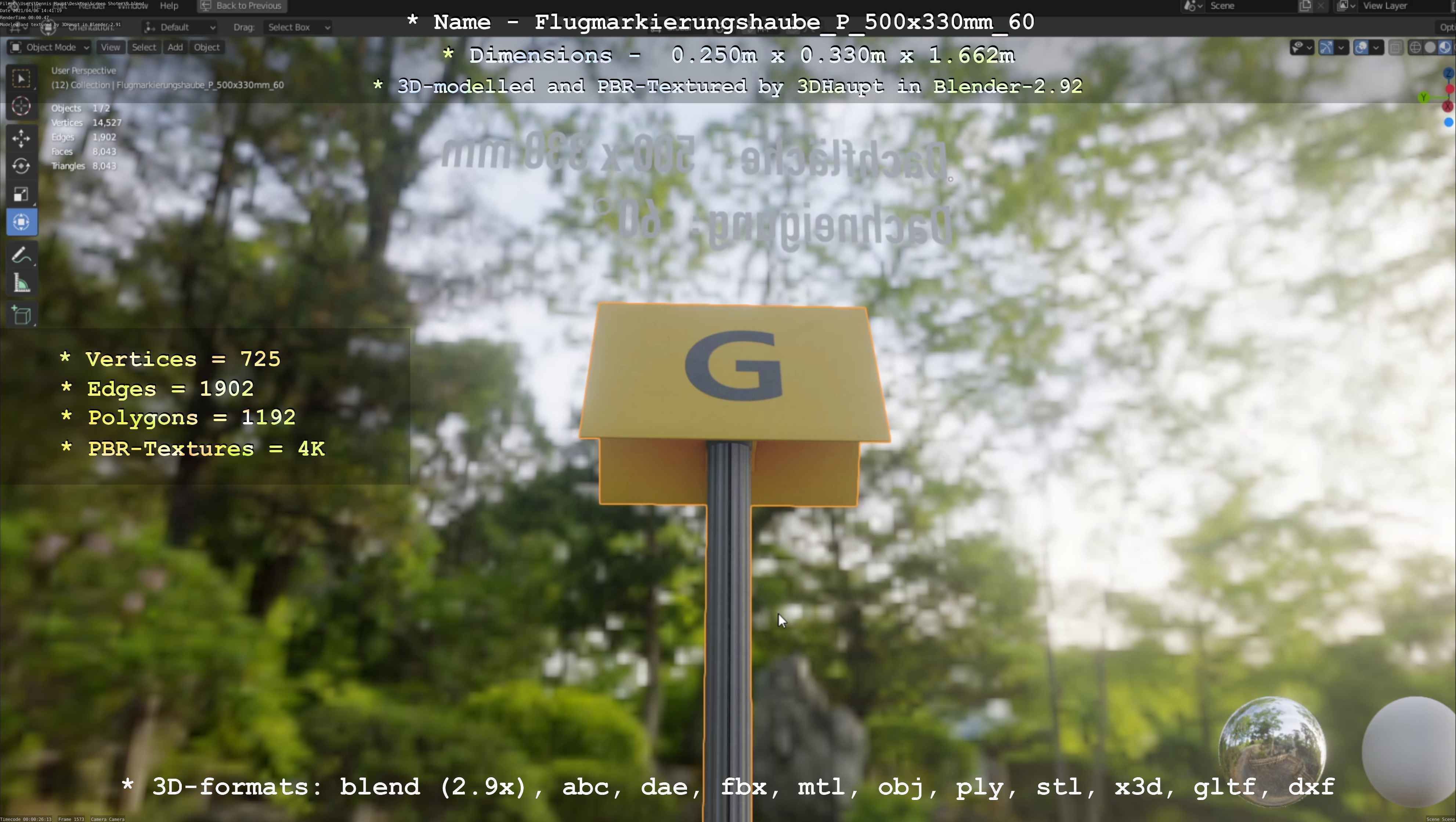 Flugmarkierungshaube mit Aluminiumpfosten 500x330mm 60 Low-poly 3D model_53