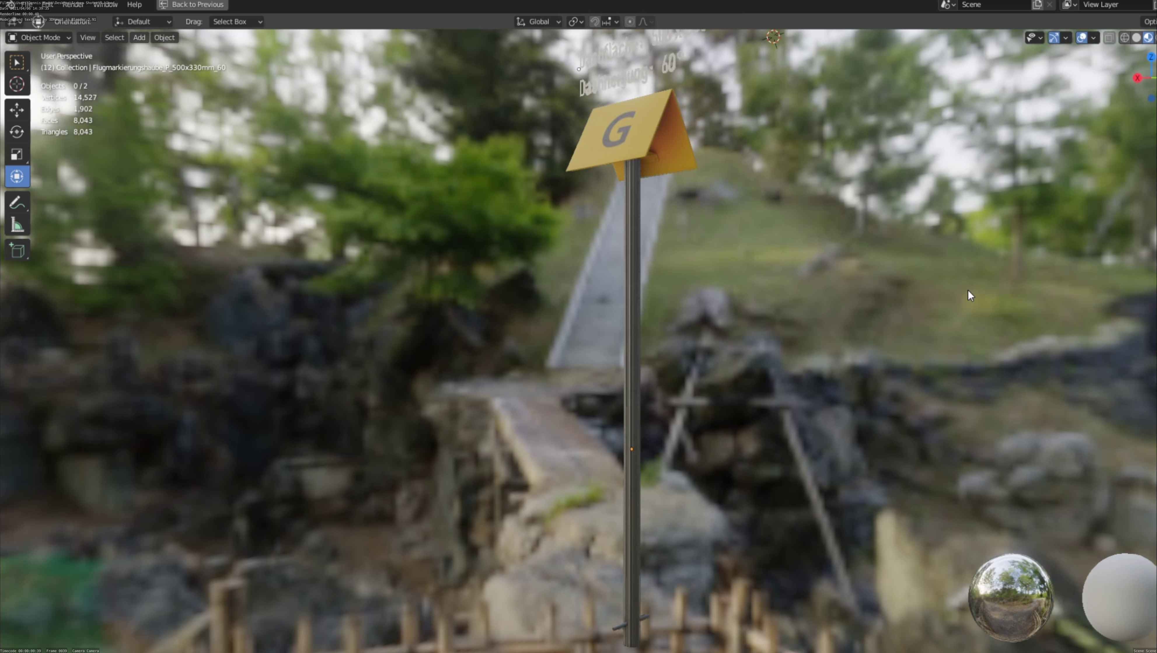 Flugmarkierungshaube mit Aluminiumpfosten 500x330mm 60 Low-poly 3D model_67