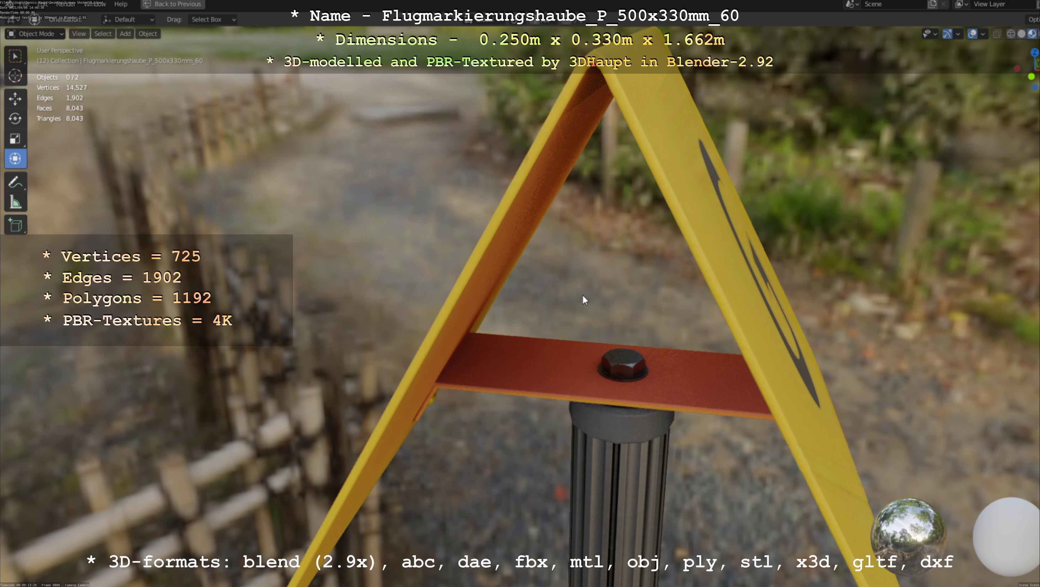 Flugmarkierungshaube mit Aluminiumpfosten 500x330mm 60 Low-poly 3D model_119