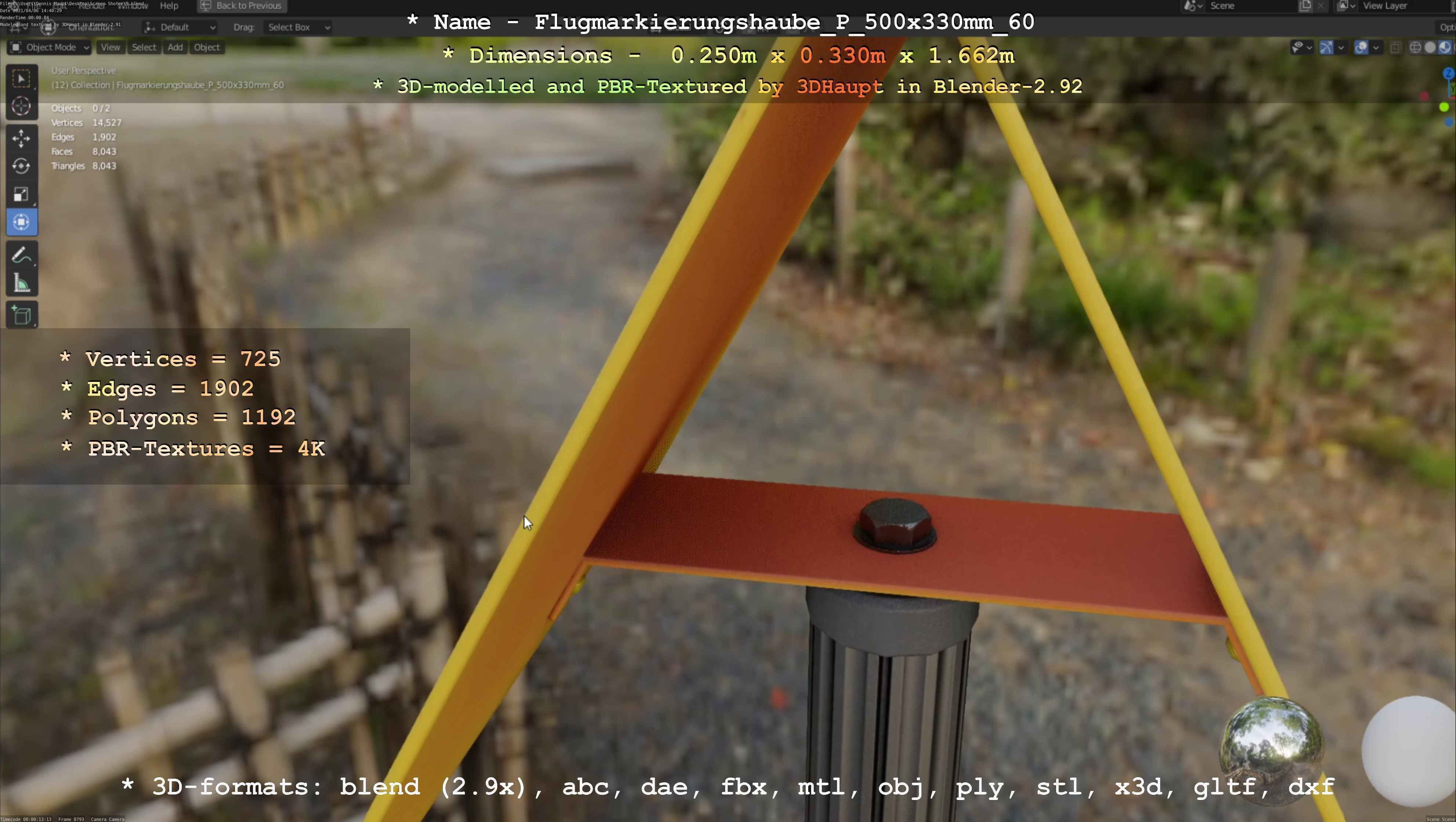 Flugmarkierungshaube mit Aluminiumpfosten 500x330mm 60 Low-poly 3D model_118