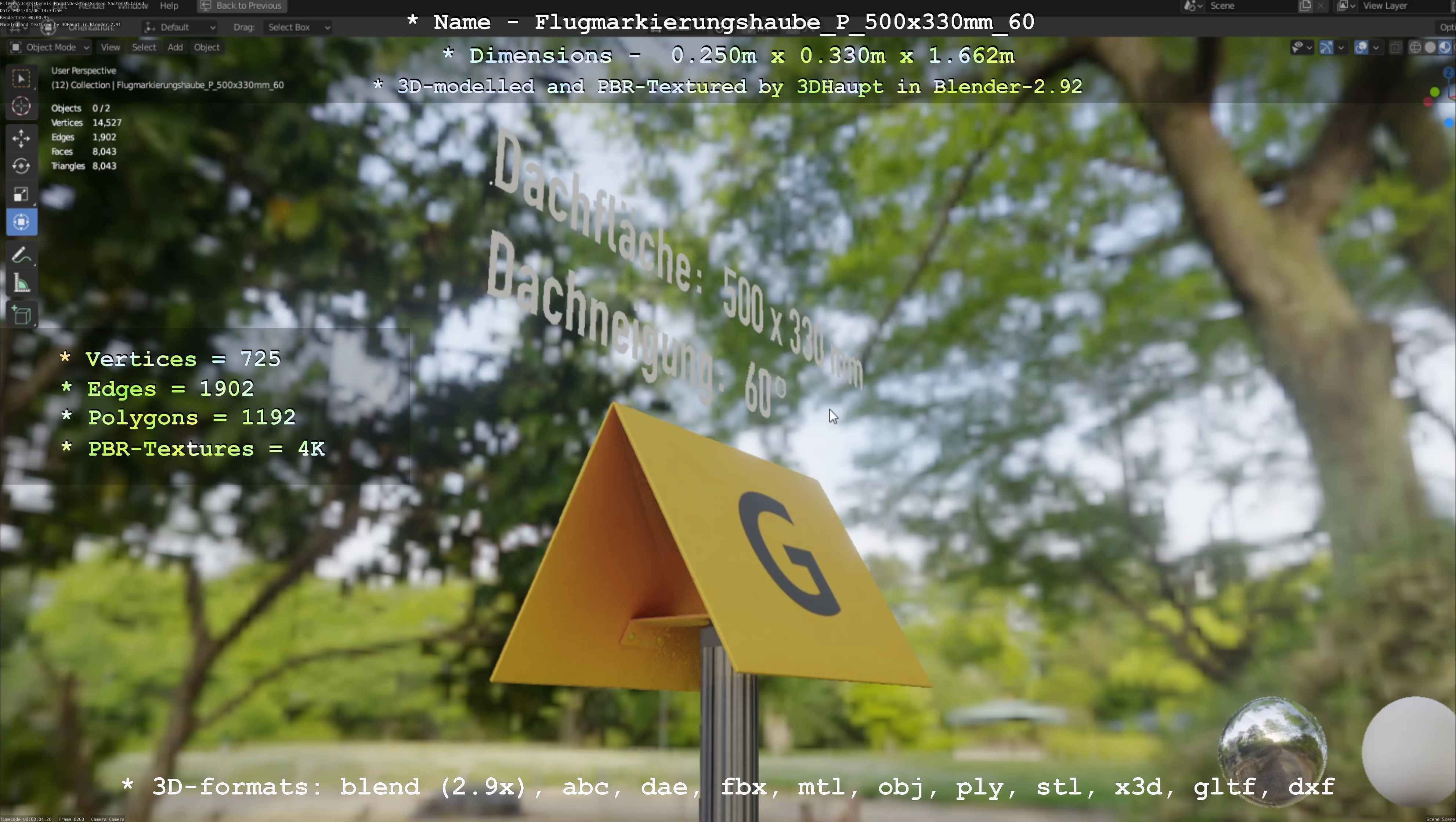 Flugmarkierungshaube mit Aluminiumpfosten 500x330mm 60 Low-poly 3D model_26