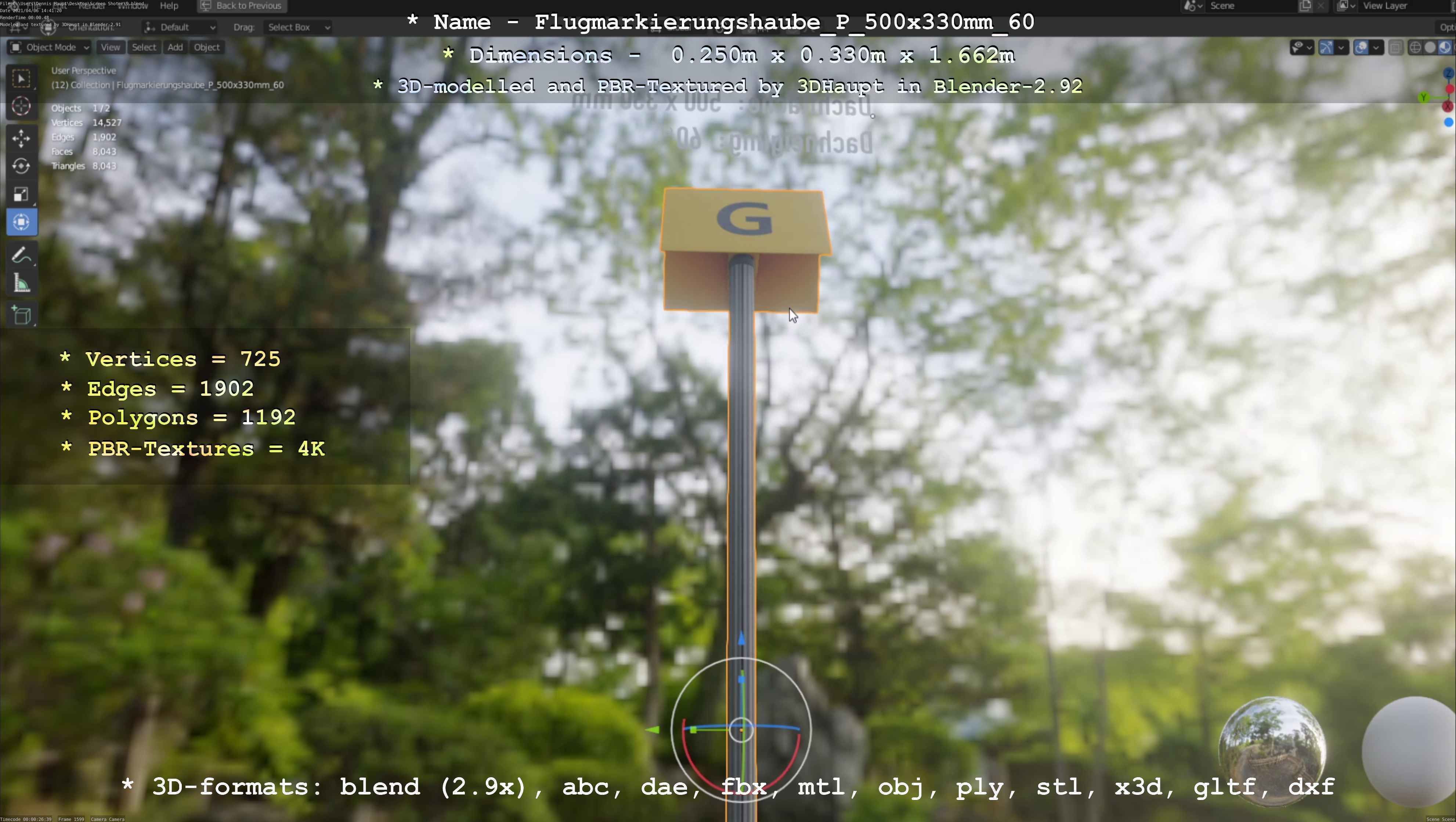 Flugmarkierungshaube mit Aluminiumpfosten 500x330mm 60 Low-poly 3D model_55