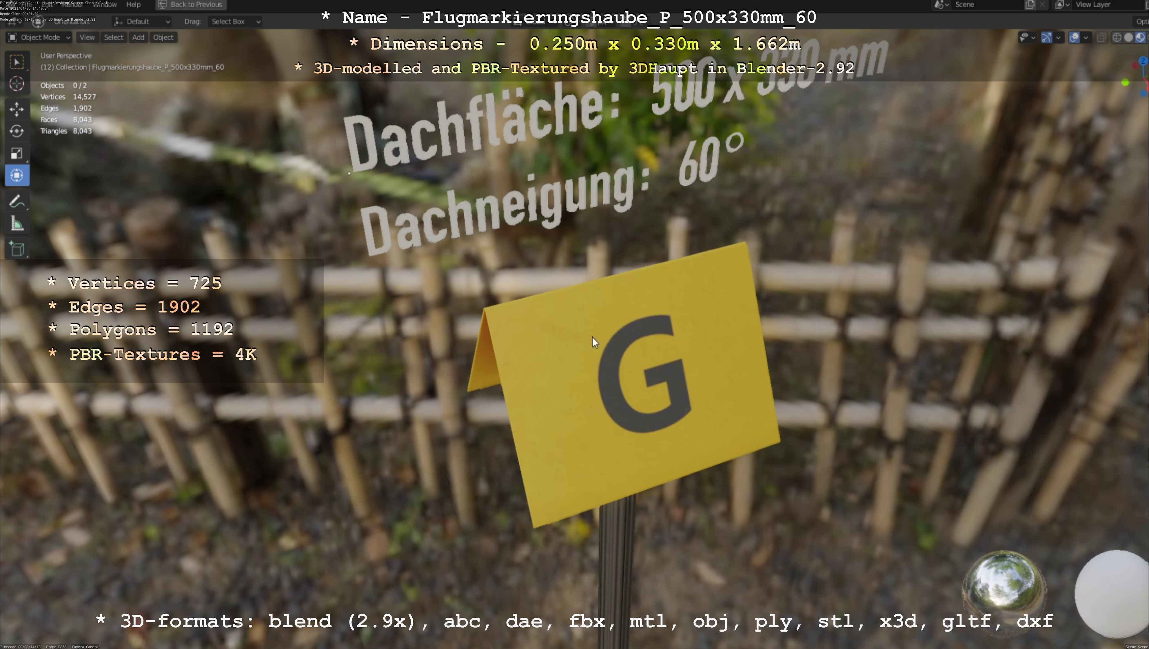 Flugmarkierungshaube mit Aluminiumpfosten 500x330mm 60 Low-poly 3D model_123