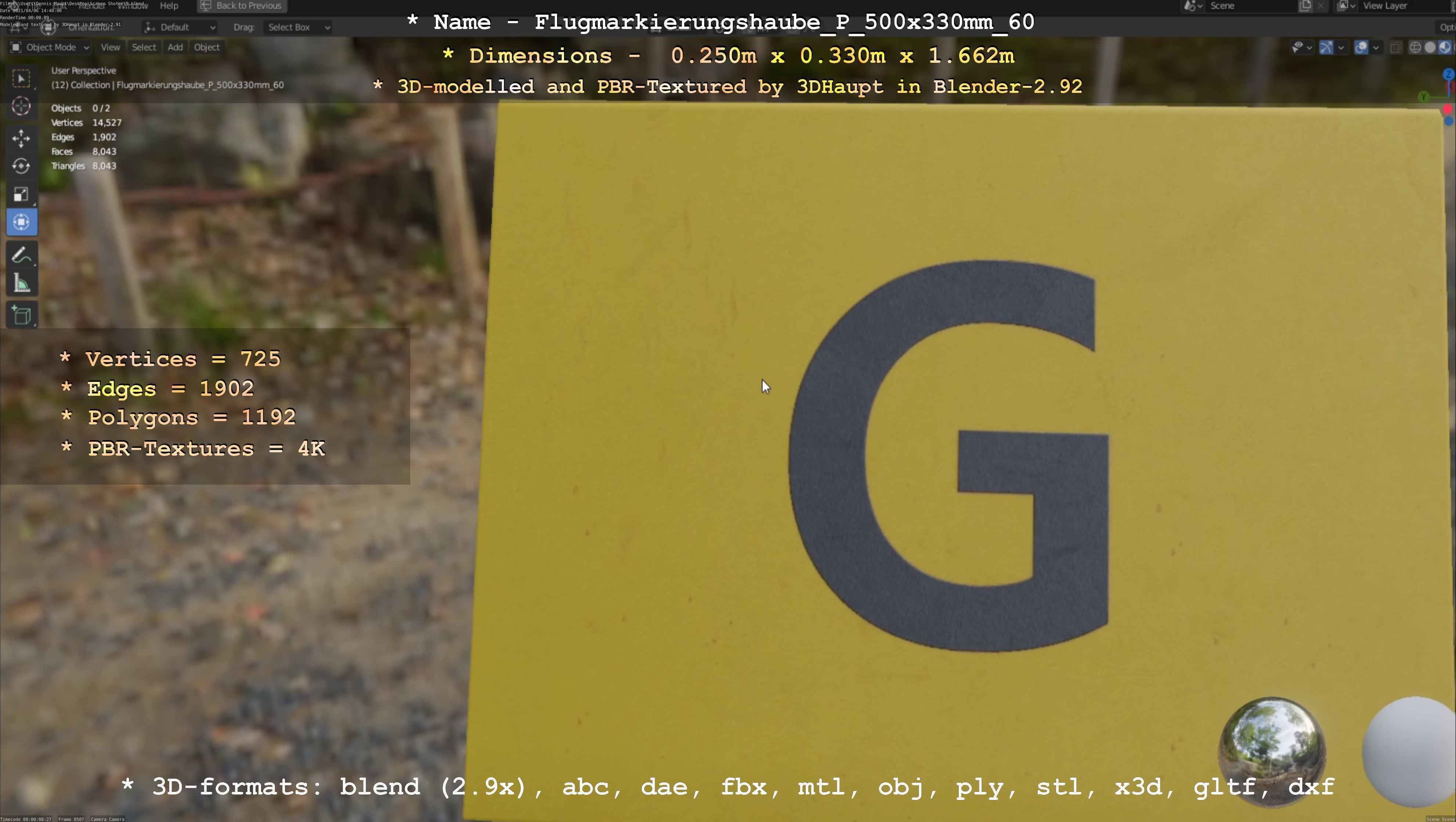 Flugmarkierungshaube mit Aluminiumpfosten 500x330mm 60 Low-poly 3D model_95