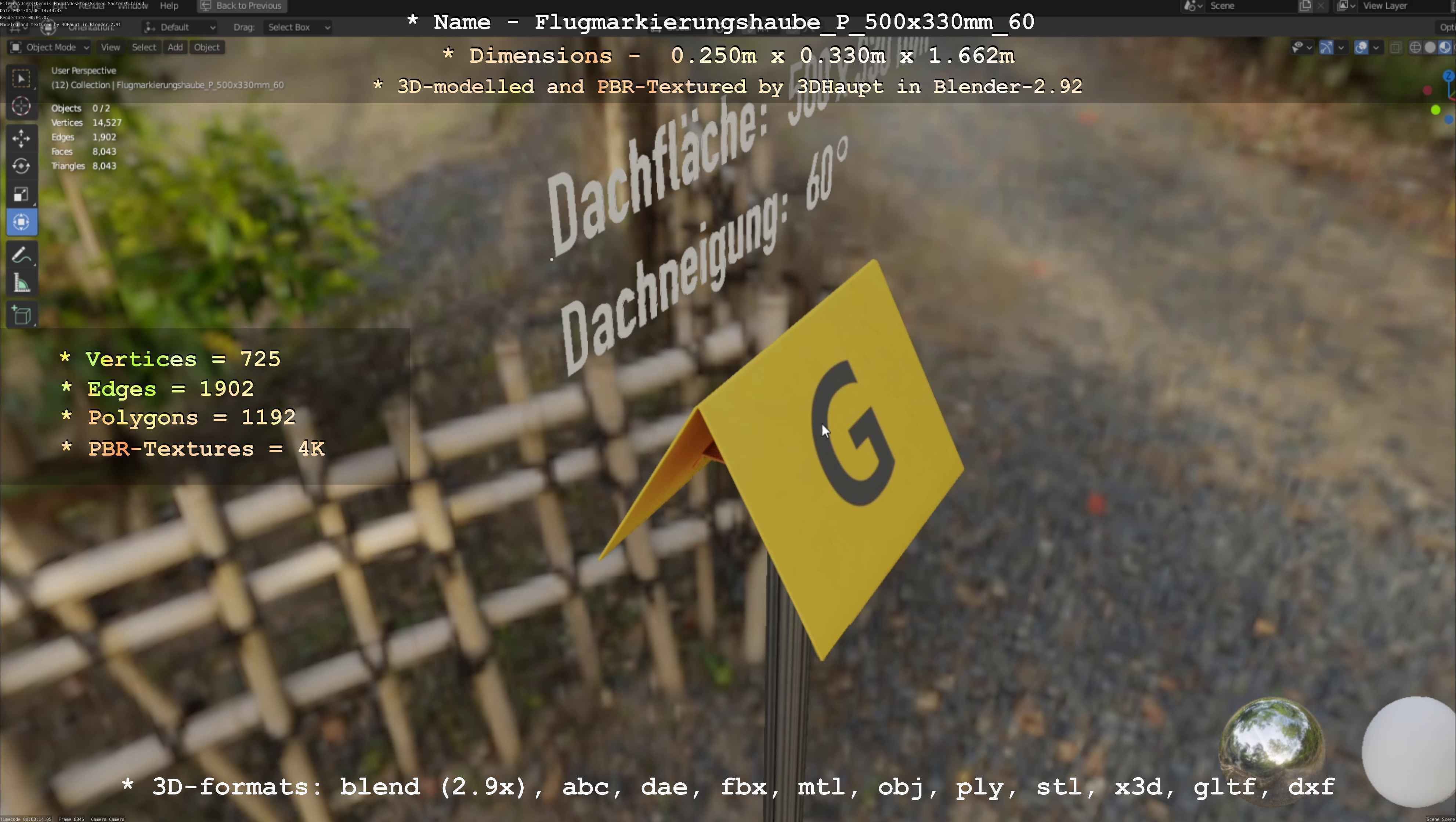 Flugmarkierungshaube mit Aluminiumpfosten 500x330mm 60 Low-poly 3D model_122