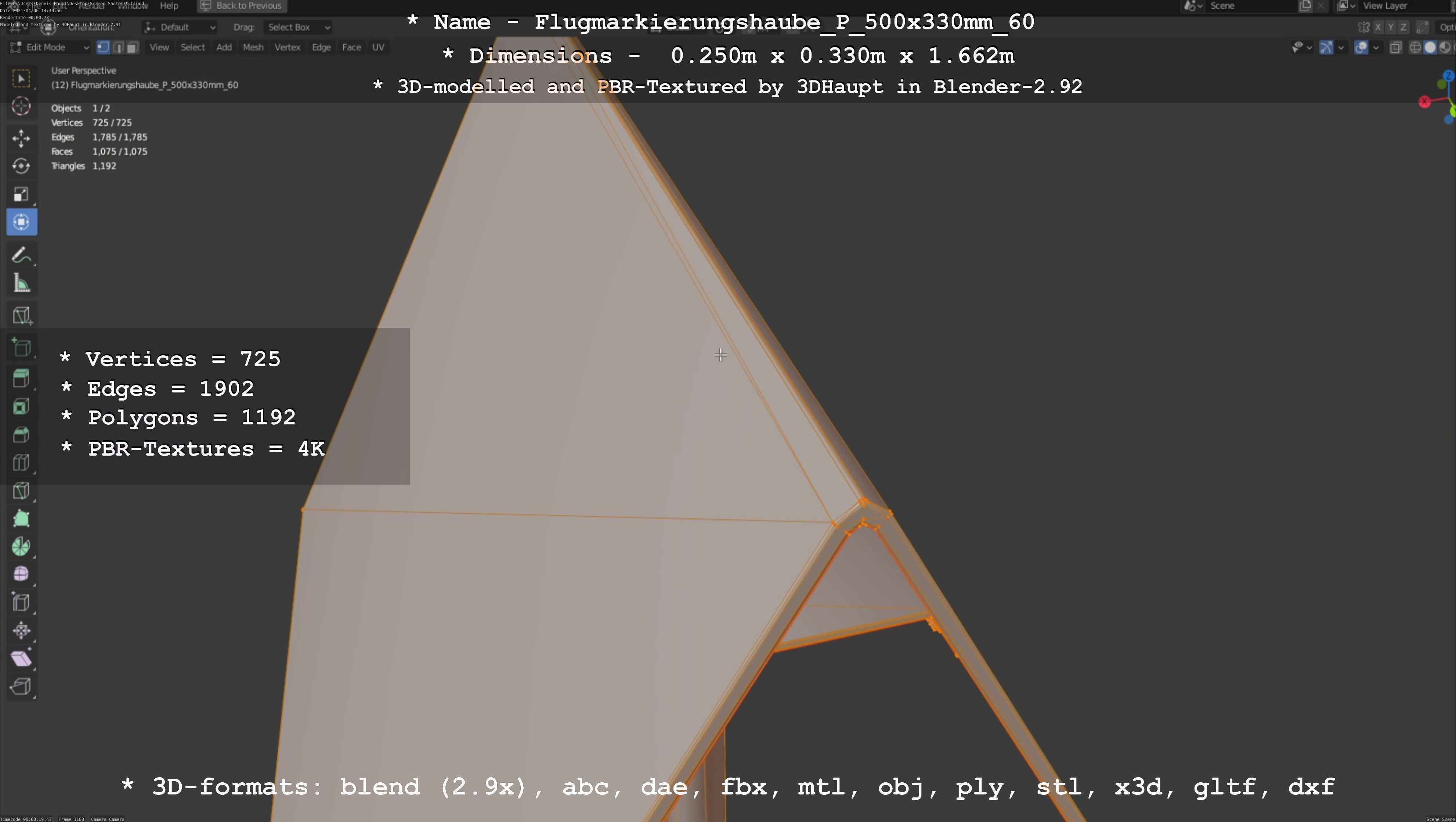 Flugmarkierungshaube mit Aluminiumpfosten 500x330mm 60 Low-poly 3D model_32