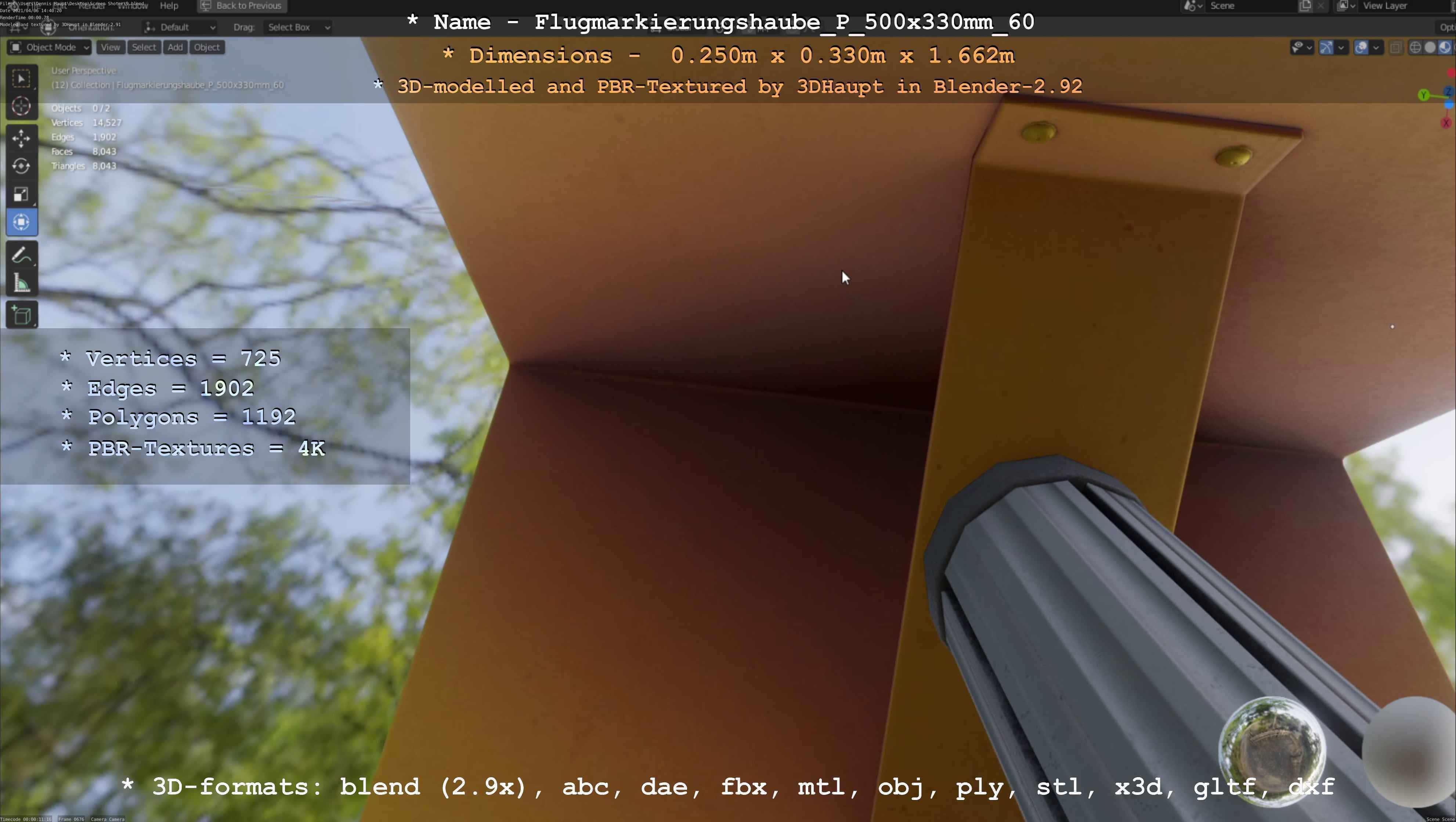 Flugmarkierungshaube mit Aluminiumpfosten 500x330mm 60 Low-poly 3D model_108