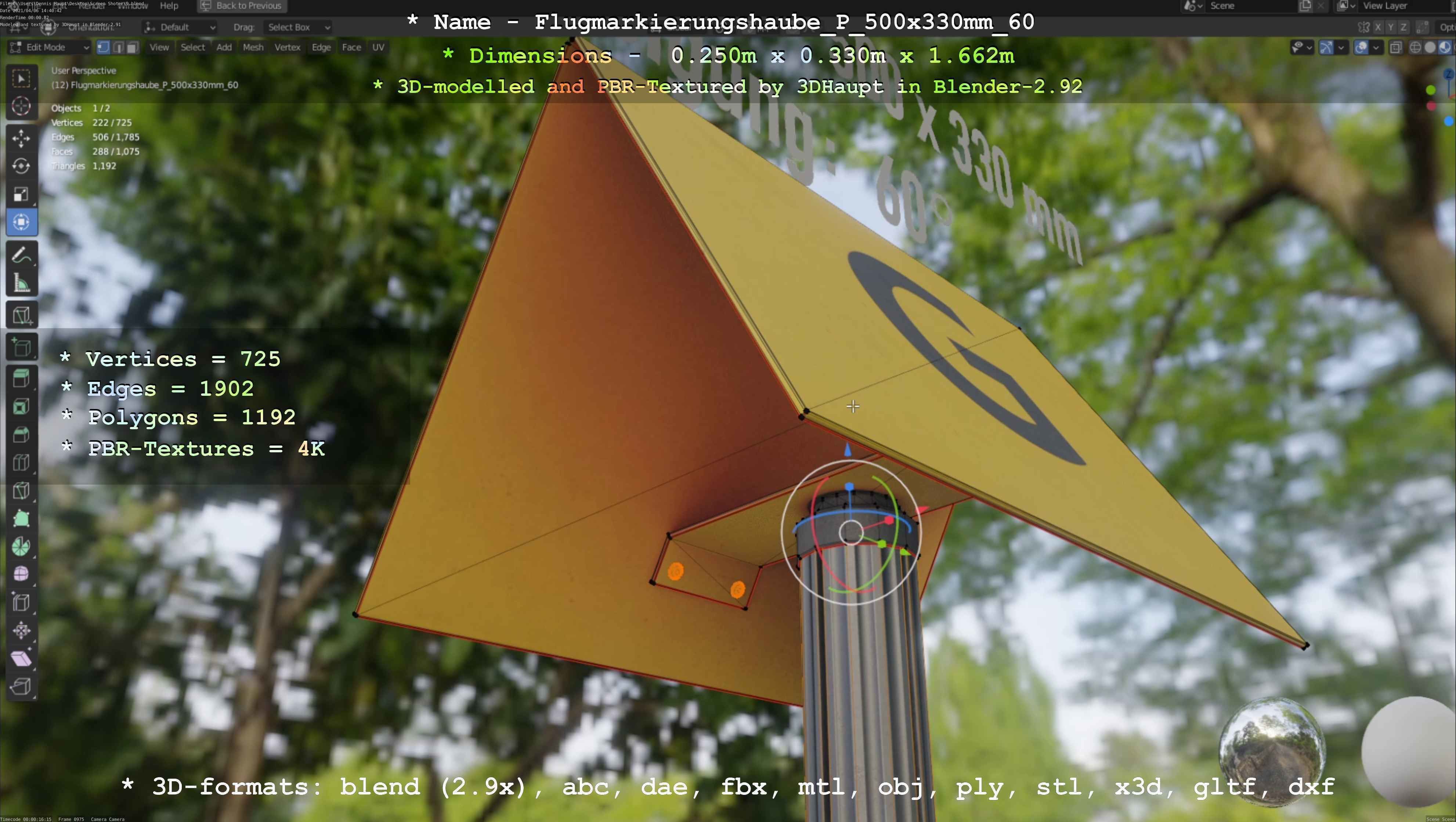 Flugmarkierungshaube mit Aluminiumpfosten 500x330mm 60 Low-poly 3D model_30