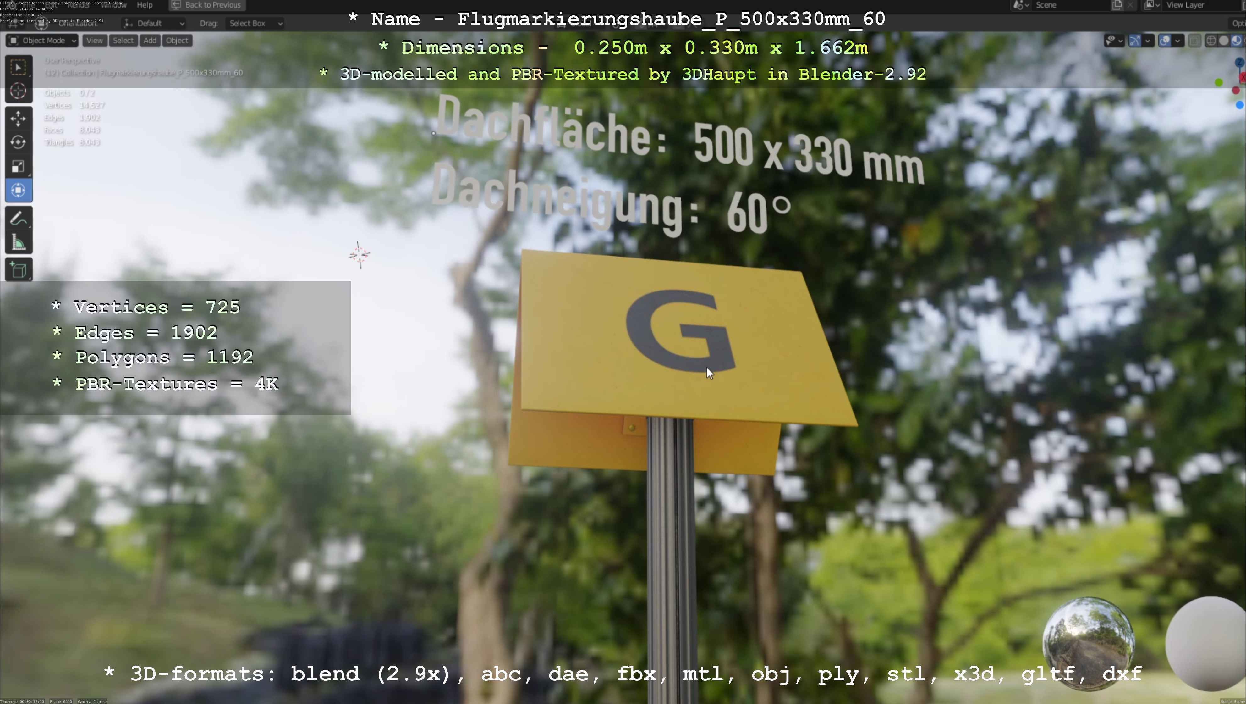 Flugmarkierungshaube mit Aluminiumpfosten 500x330mm 60 Low-poly 3D model_128