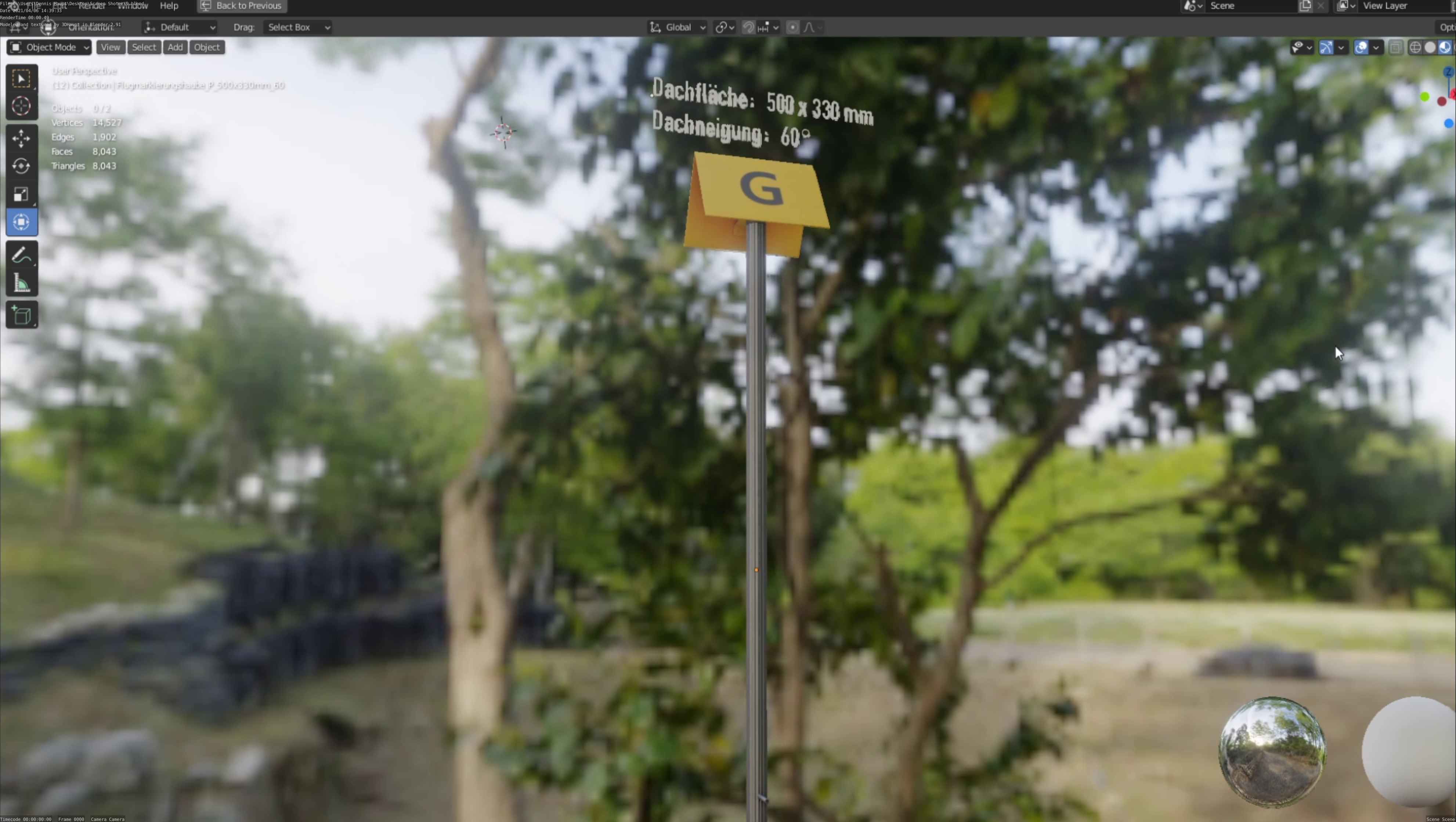 Flugmarkierungshaube mit Aluminiumpfosten 500x330mm 60 Low-poly 3D model_17