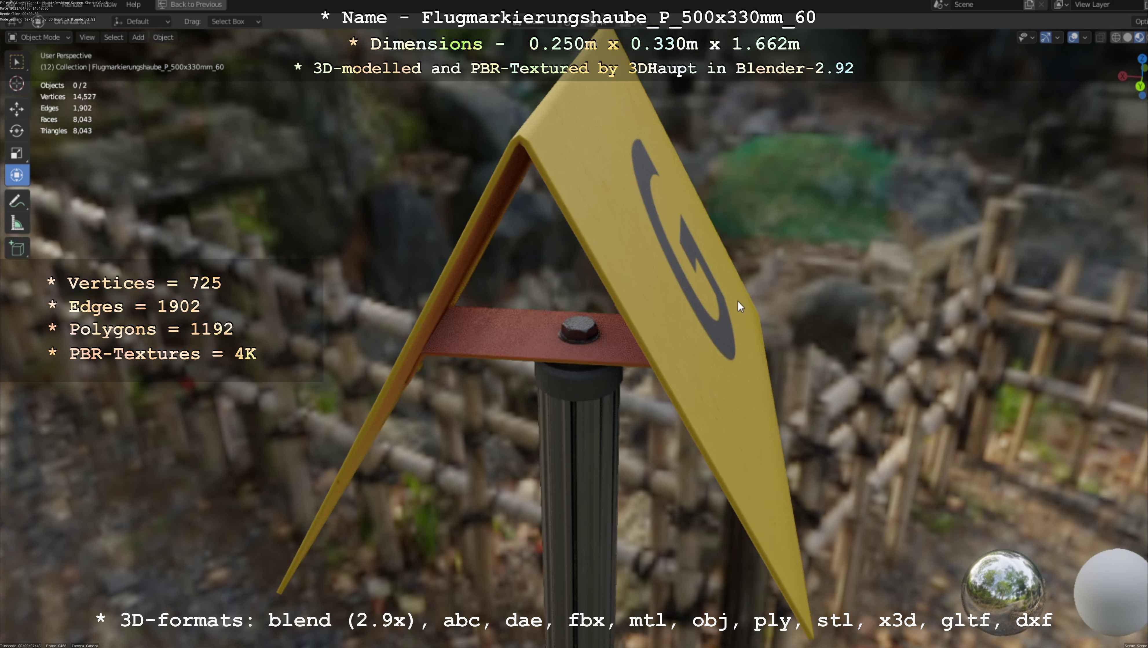 Flugmarkierungshaube mit Aluminiumpfosten 500x330mm 60 Low-poly 3D model_93