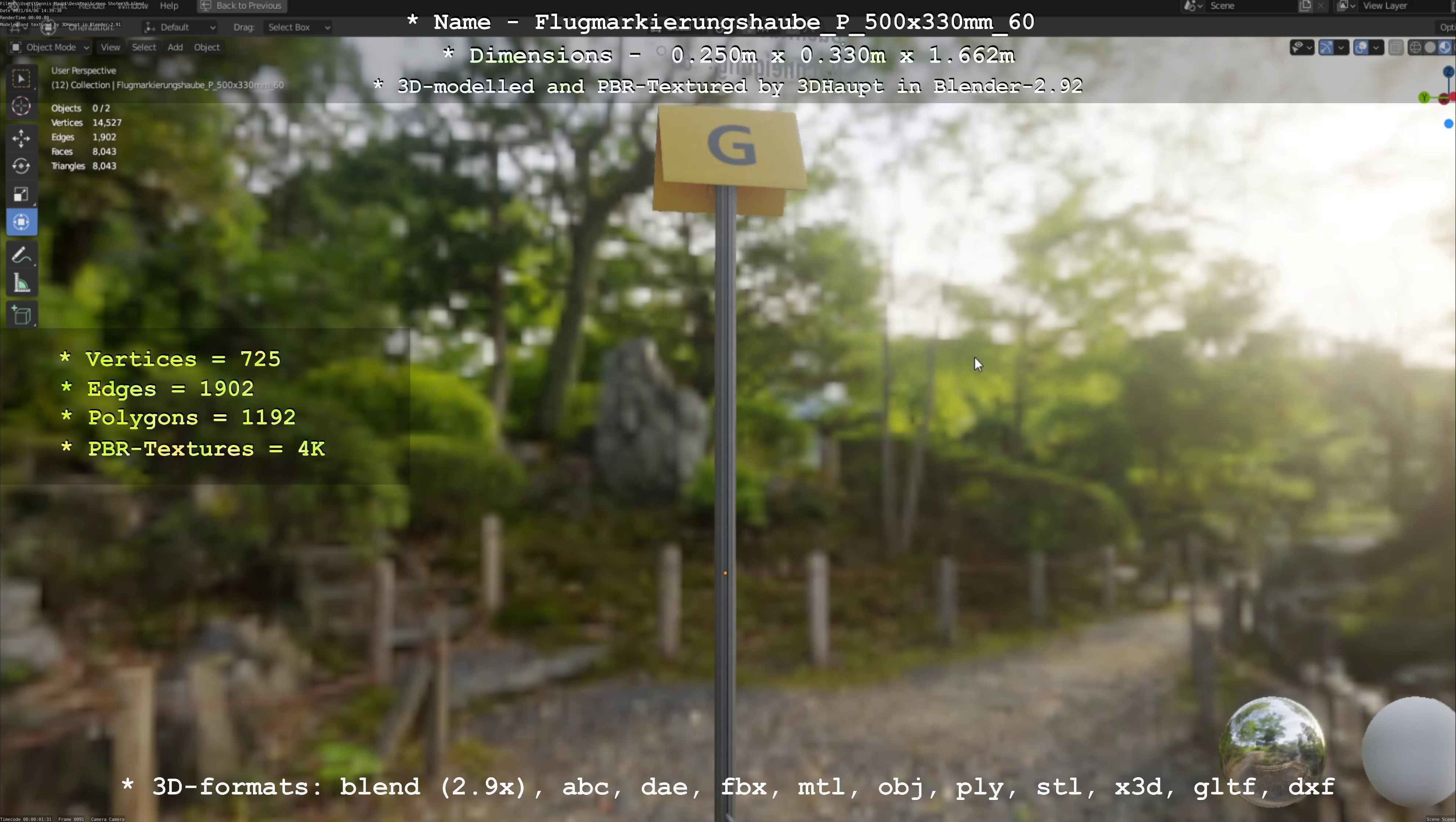 Flugmarkierungshaube mit Aluminiumpfosten 500x330mm 60 Low-poly 3D model_70