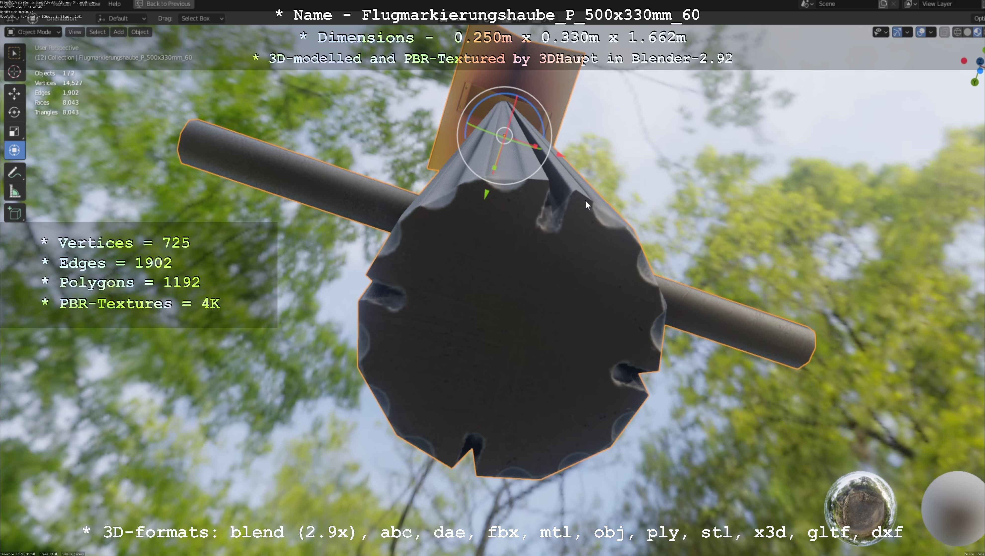 Flugmarkierungshaube mit Aluminiumpfosten 500x330mm 60 Low-poly 3D model_8