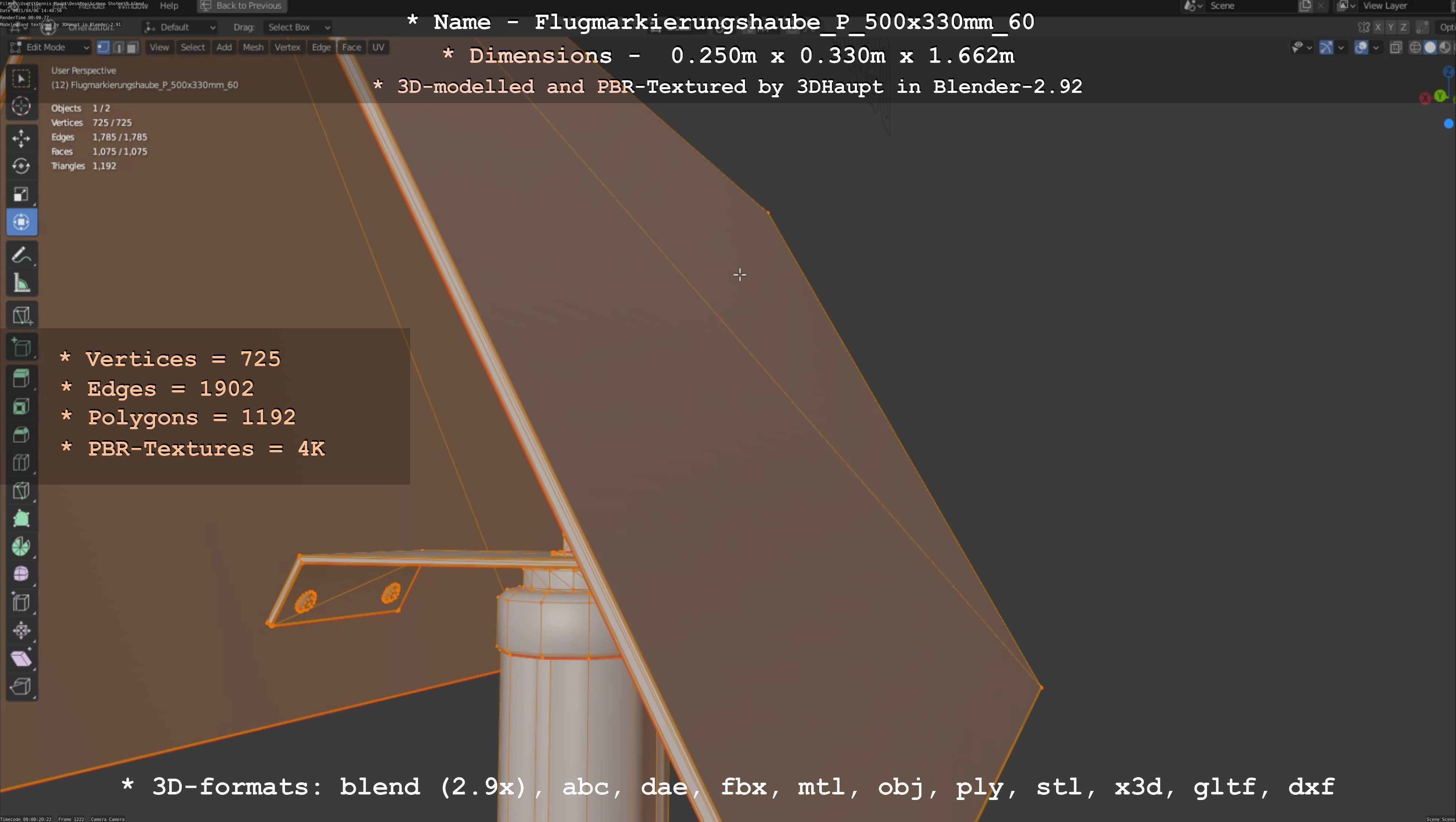 Flugmarkierungshaube mit Aluminiumpfosten 500x330mm 60 Low-poly 3D model_34